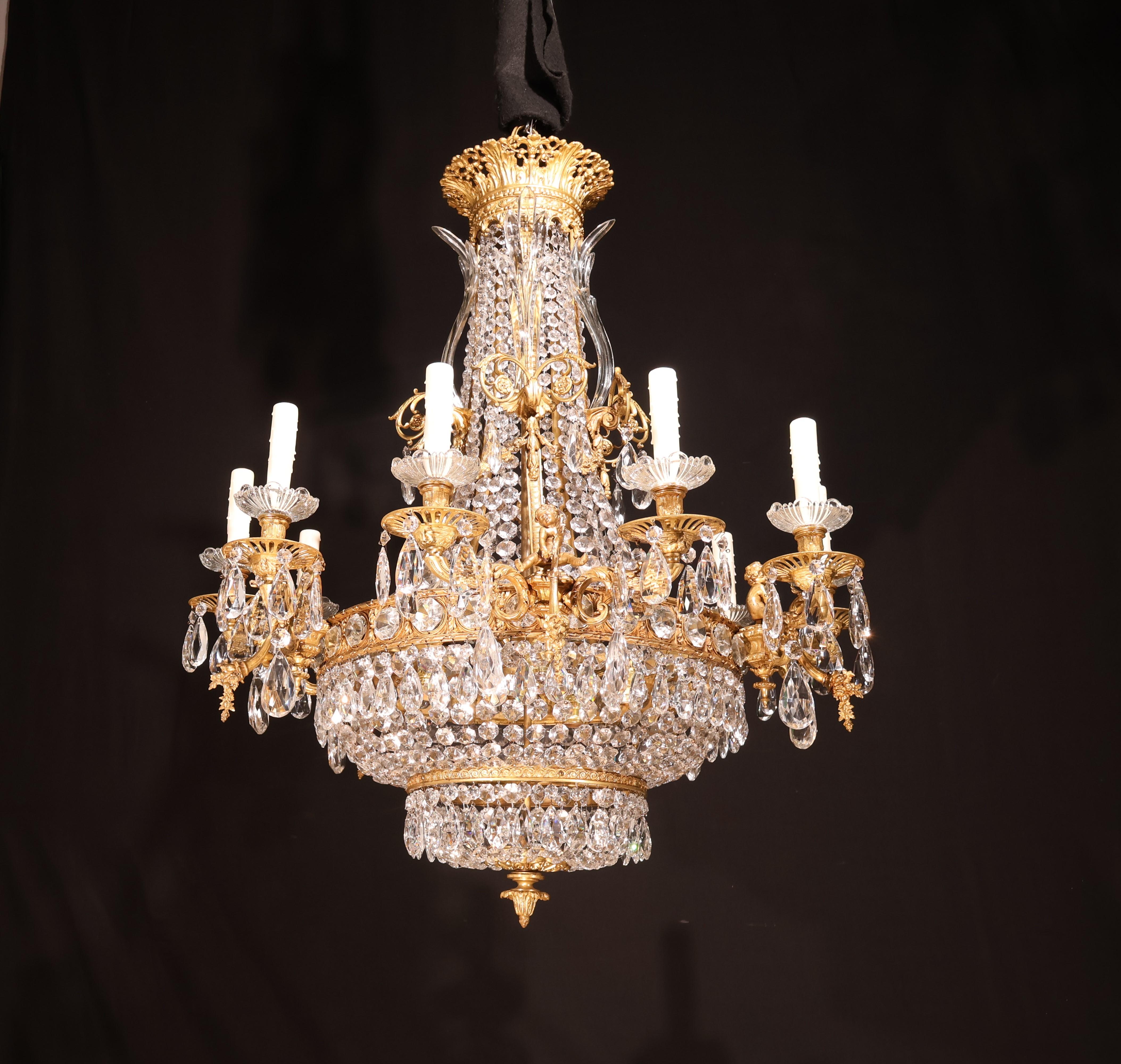 Gilt Bronze & Crystal Chandelier For Sale 10