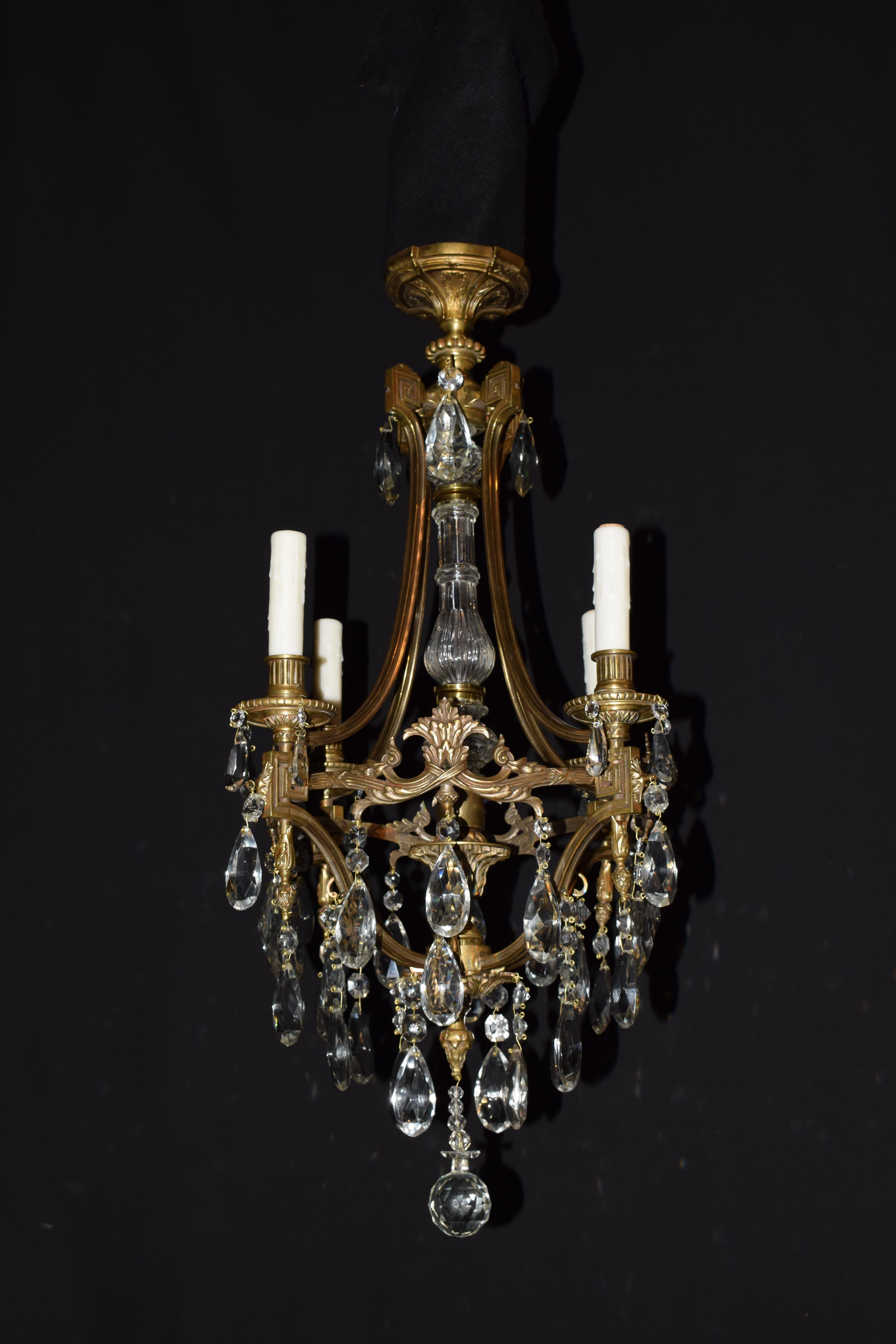 A Fine & Elegant Louis XVI style Gilt Bronze & Crystal chandelier by Baccarat. France, circa 1930
Height 33