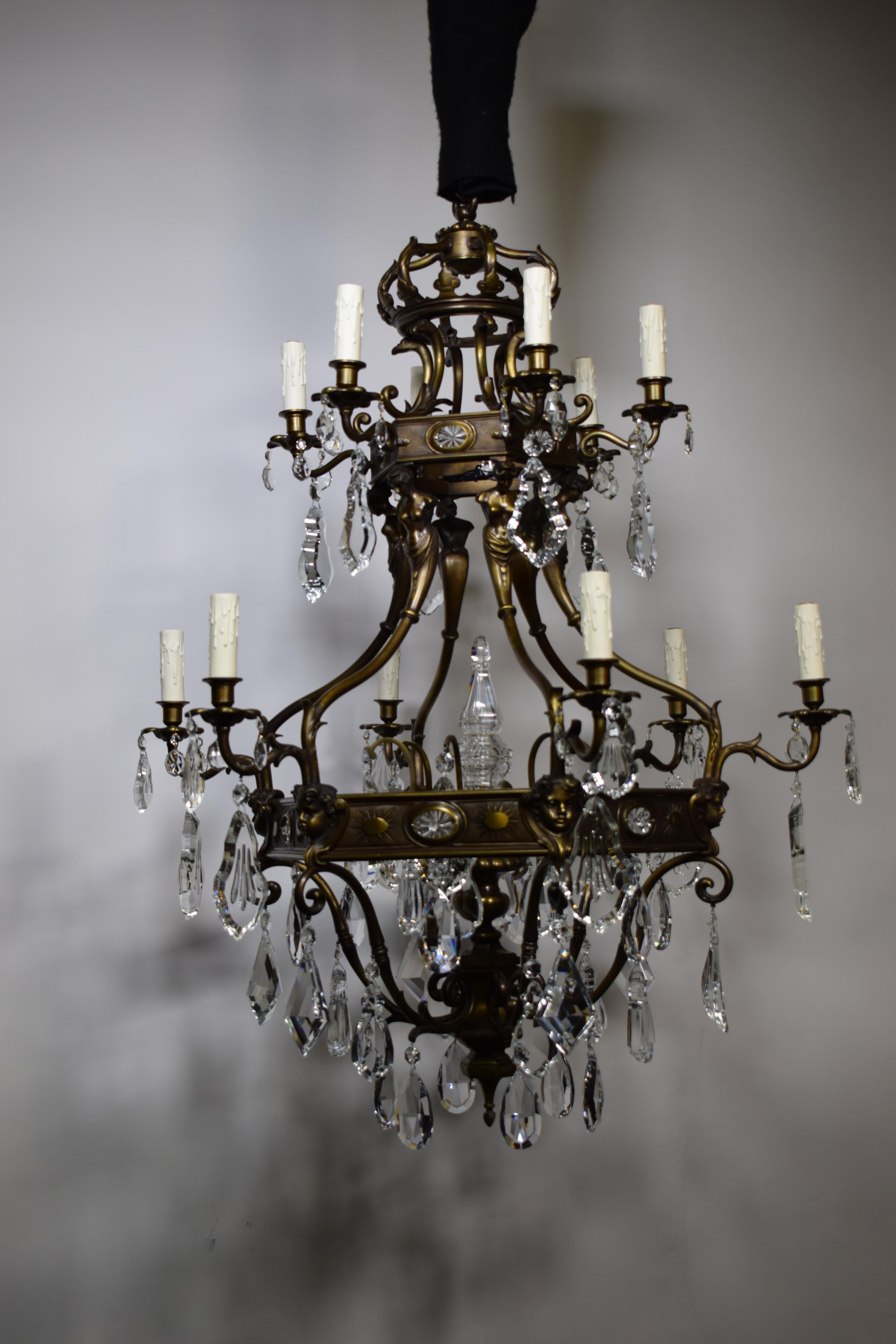 French Gilt Bronze & Crystal Chandelier For Sale