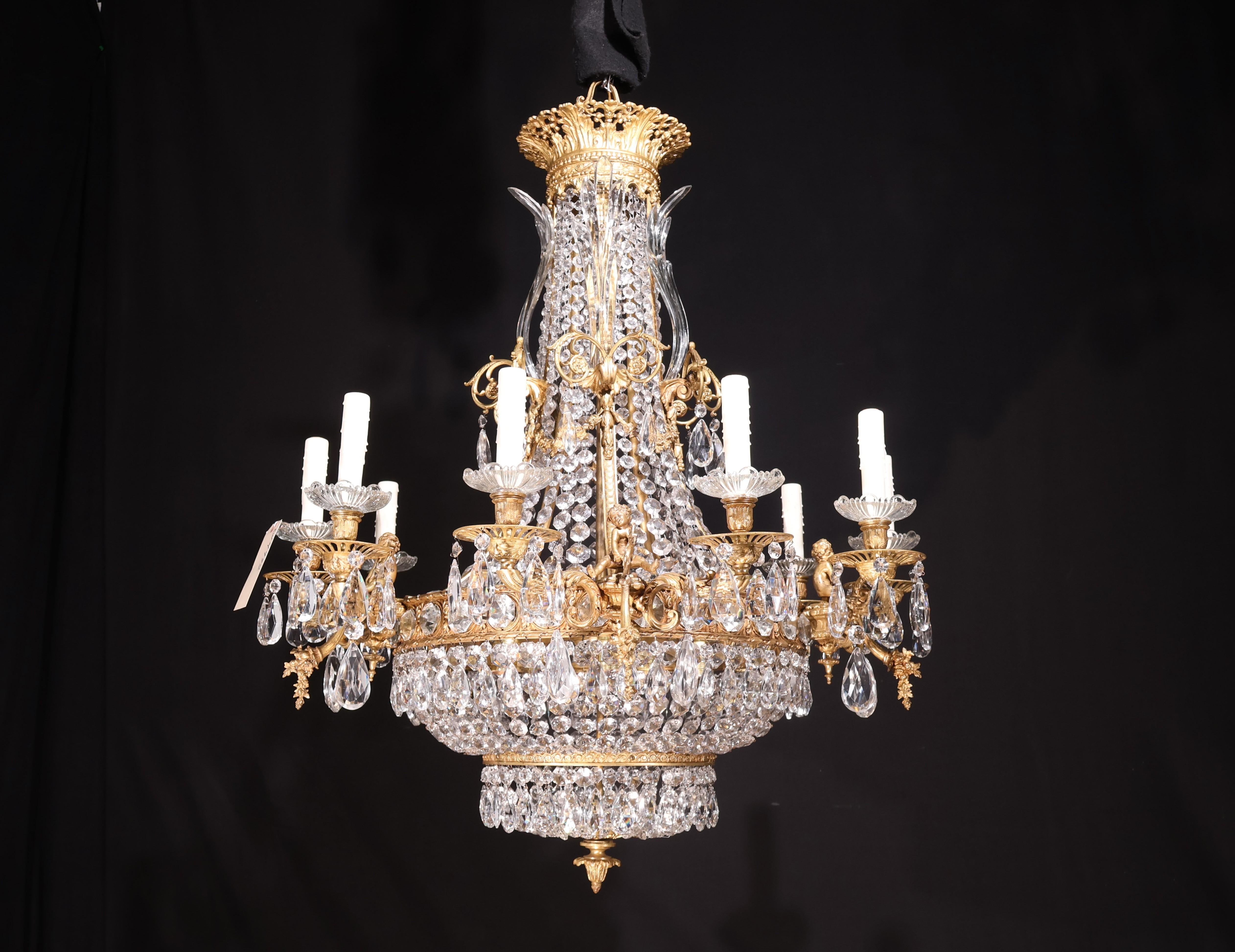 Louis XVI Gilt Bronze & Crystal Chandelier For Sale