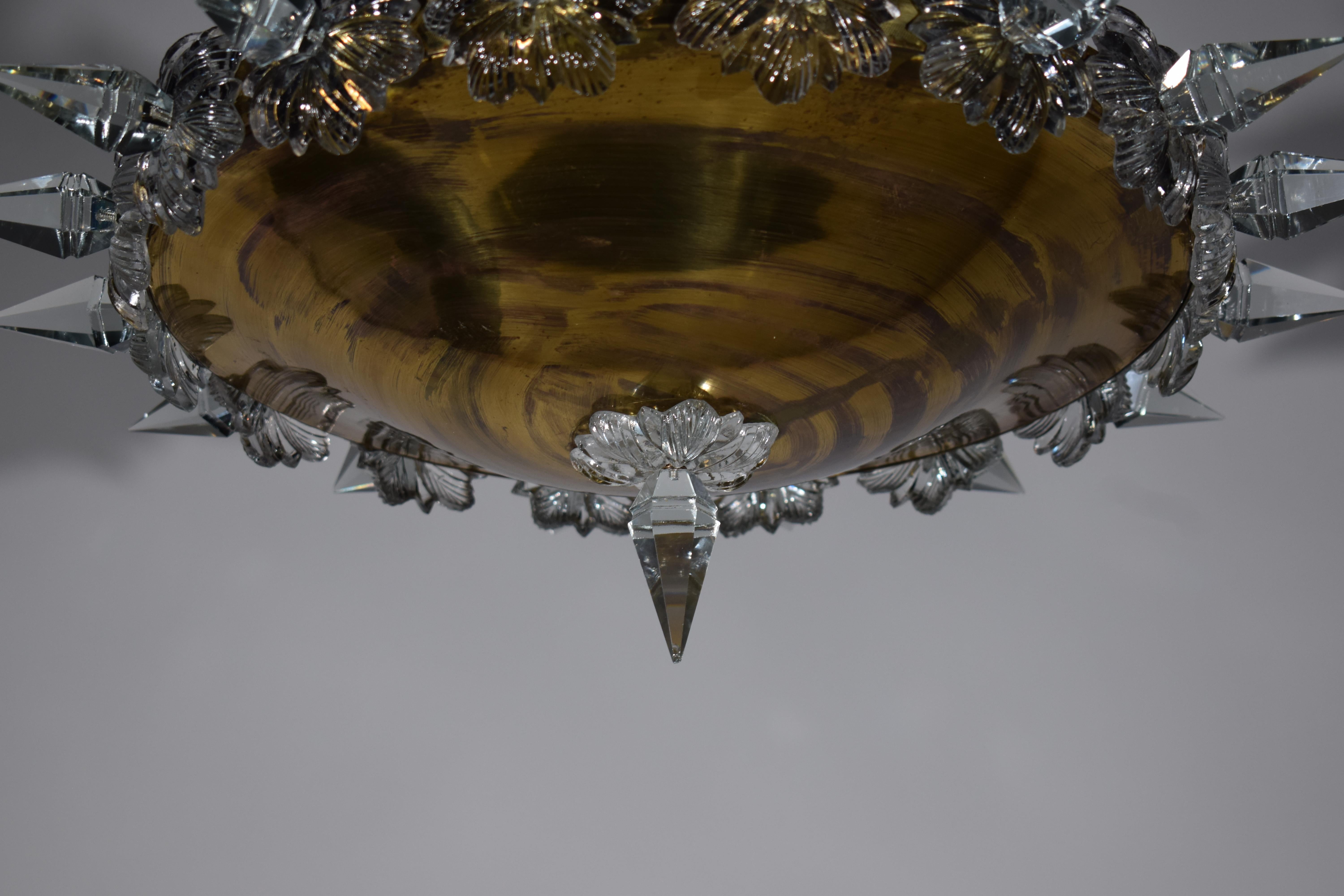 Araña de Bronce Dorado y Cristal Francés en venta