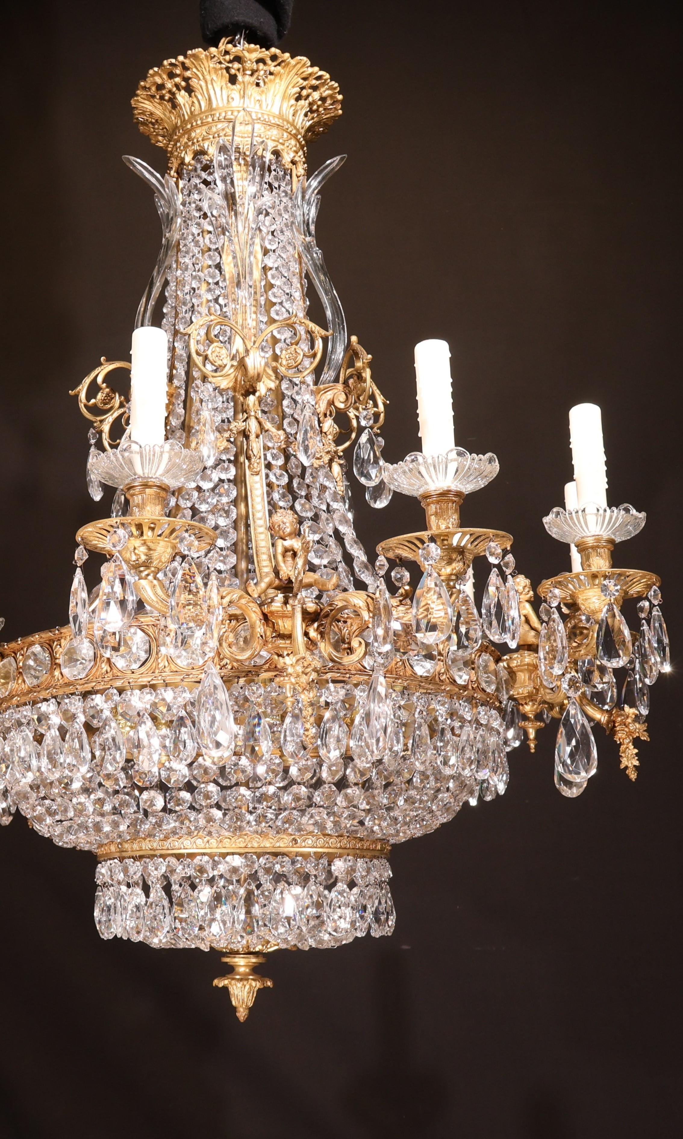 French Gilt Bronze & Crystal Chandelier For Sale