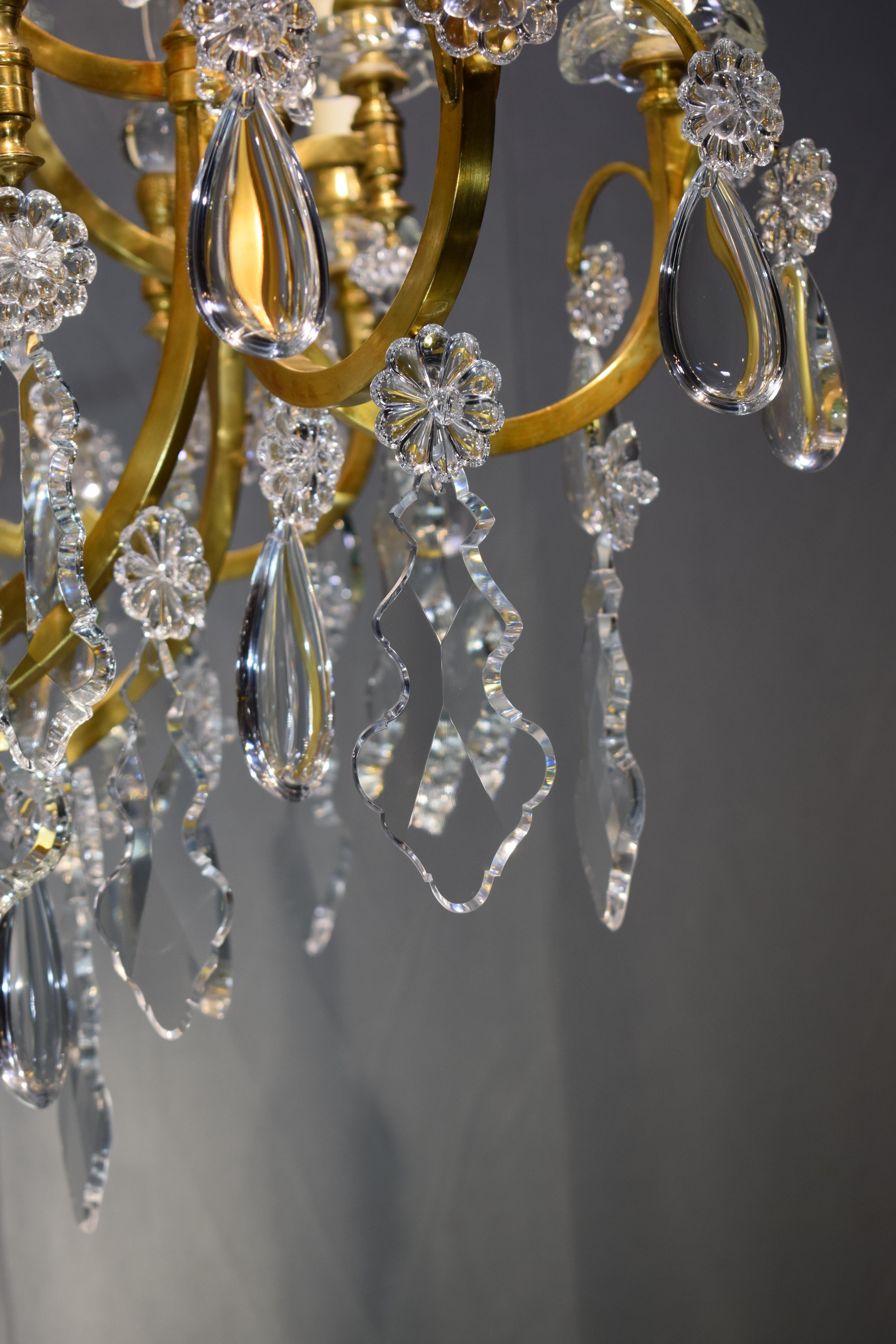 20th Century Baccarat Gilt Bronze and Crystal Chandelier