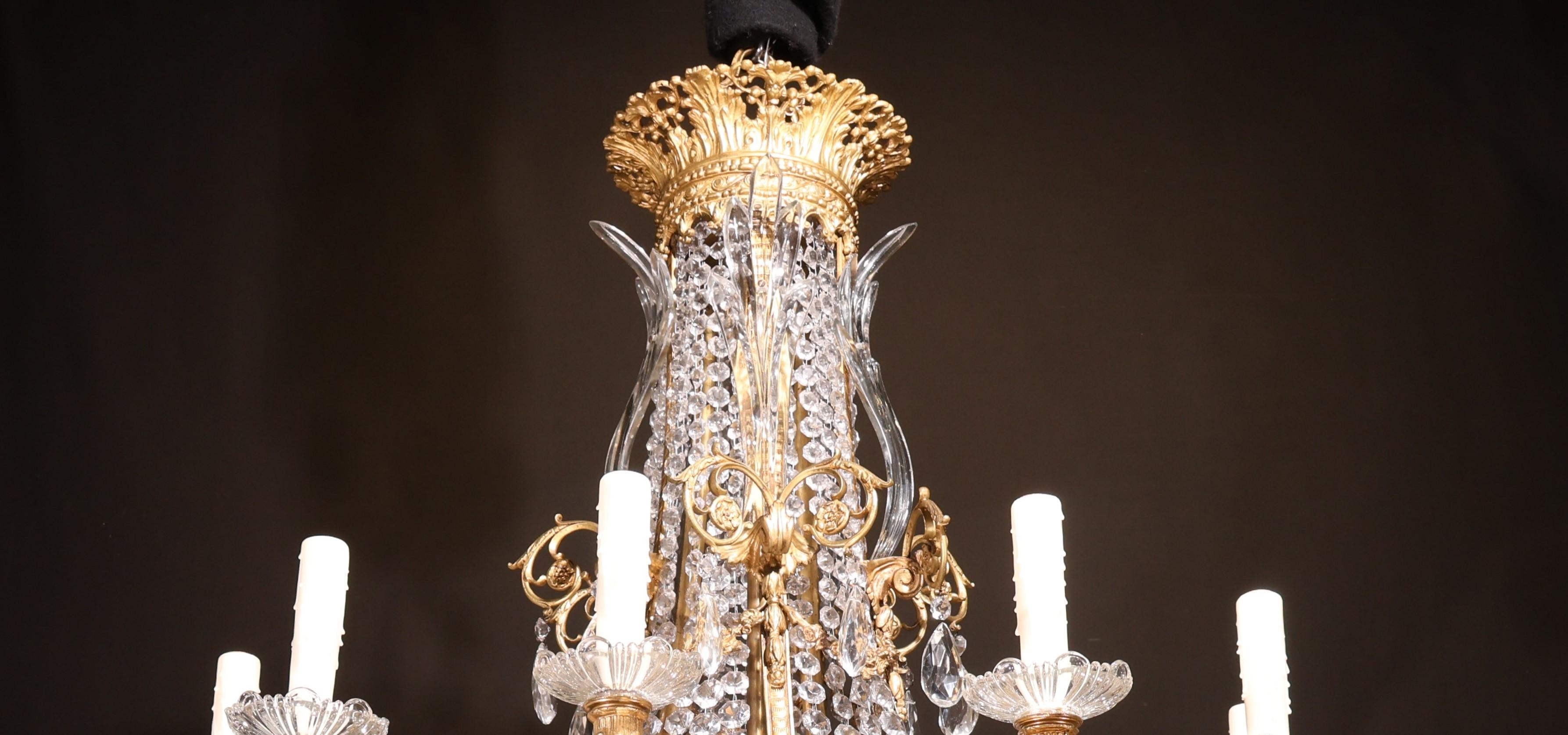 Gilt Bronze & Crystal Chandelier In Good Condition For Sale In Atlanta, GA