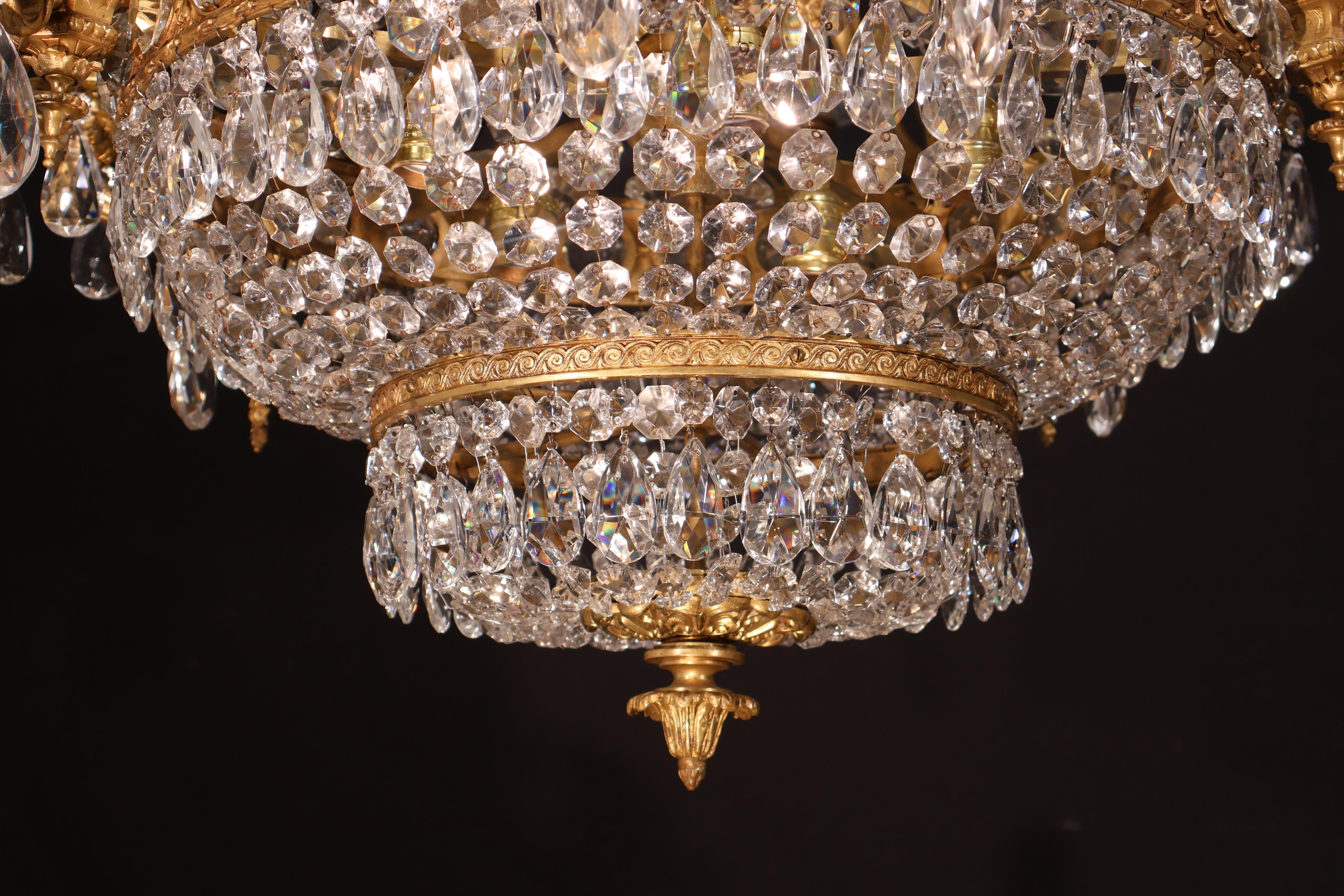 Early 20th Century Gilt Bronze & Crystal Chandelier For Sale
