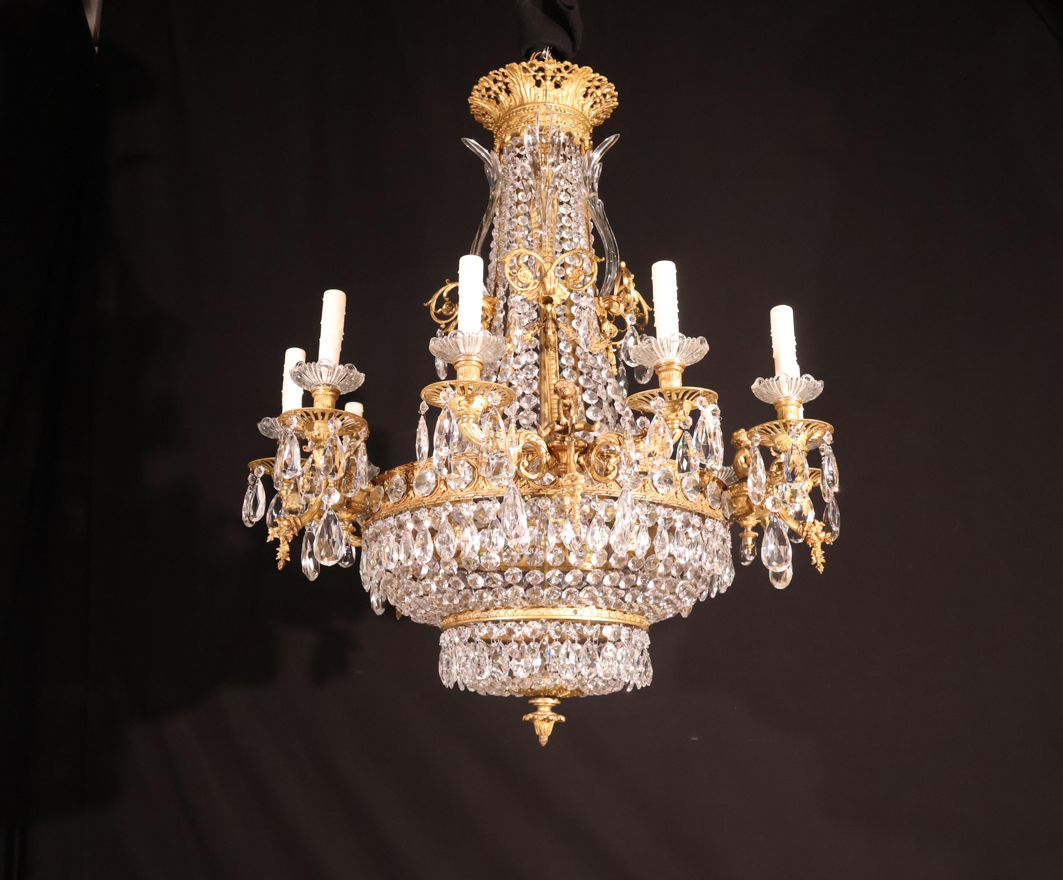 Gilt Bronze & Crystal Chandelier For Sale 1