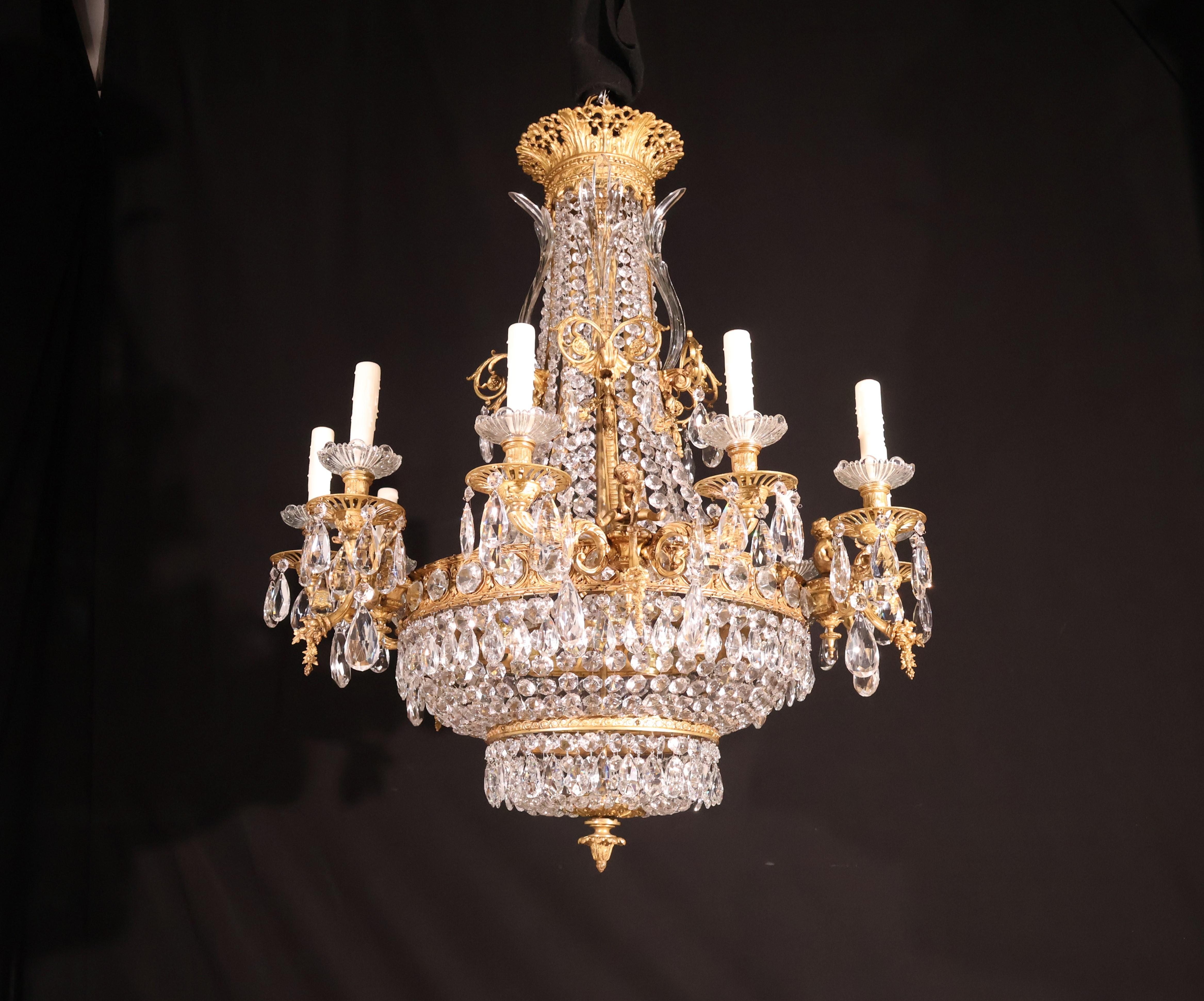 Gilt Bronze & Crystal Chandelier For Sale 2