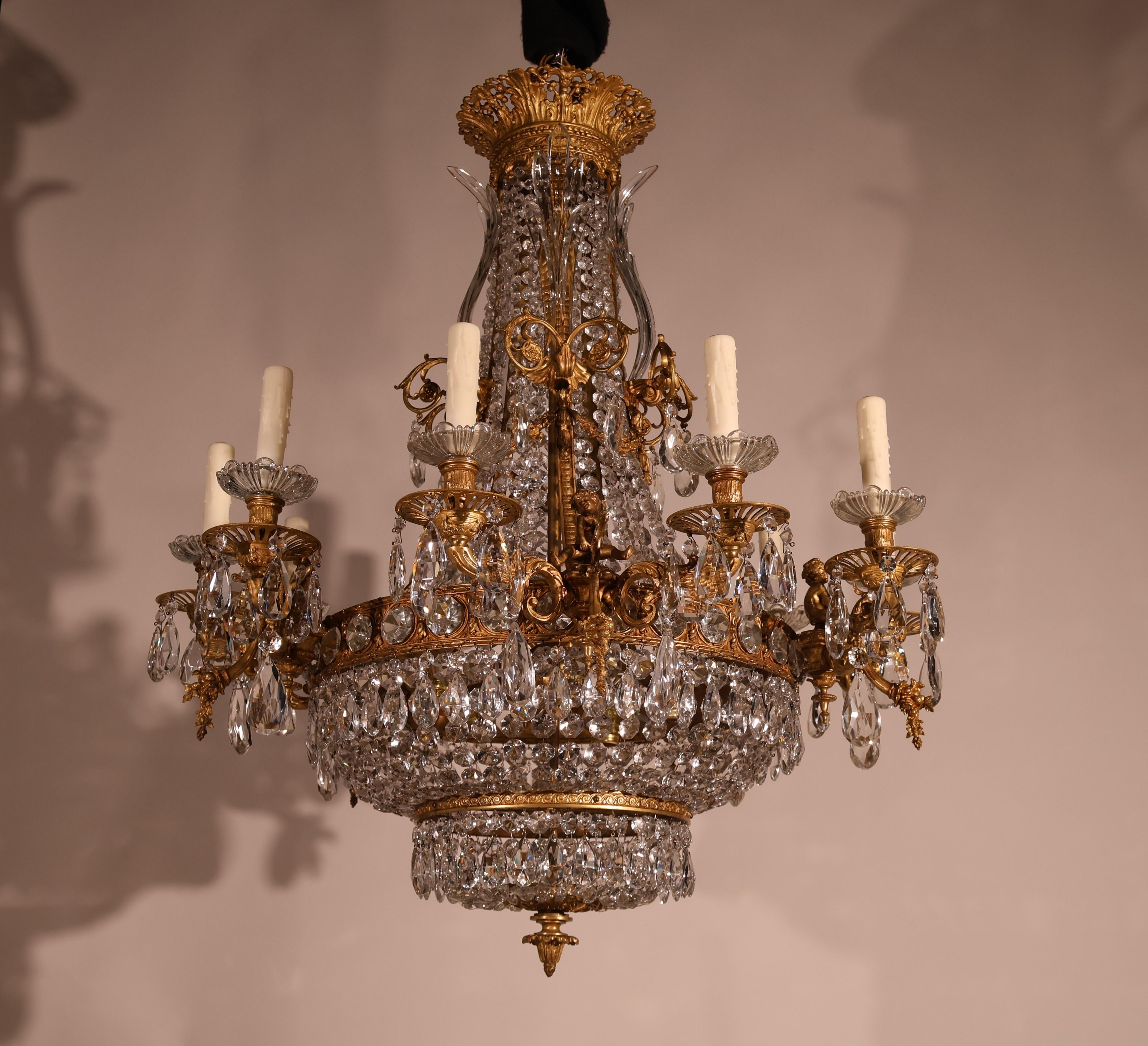 Gilt Bronze & Crystal Chandelier For Sale 3