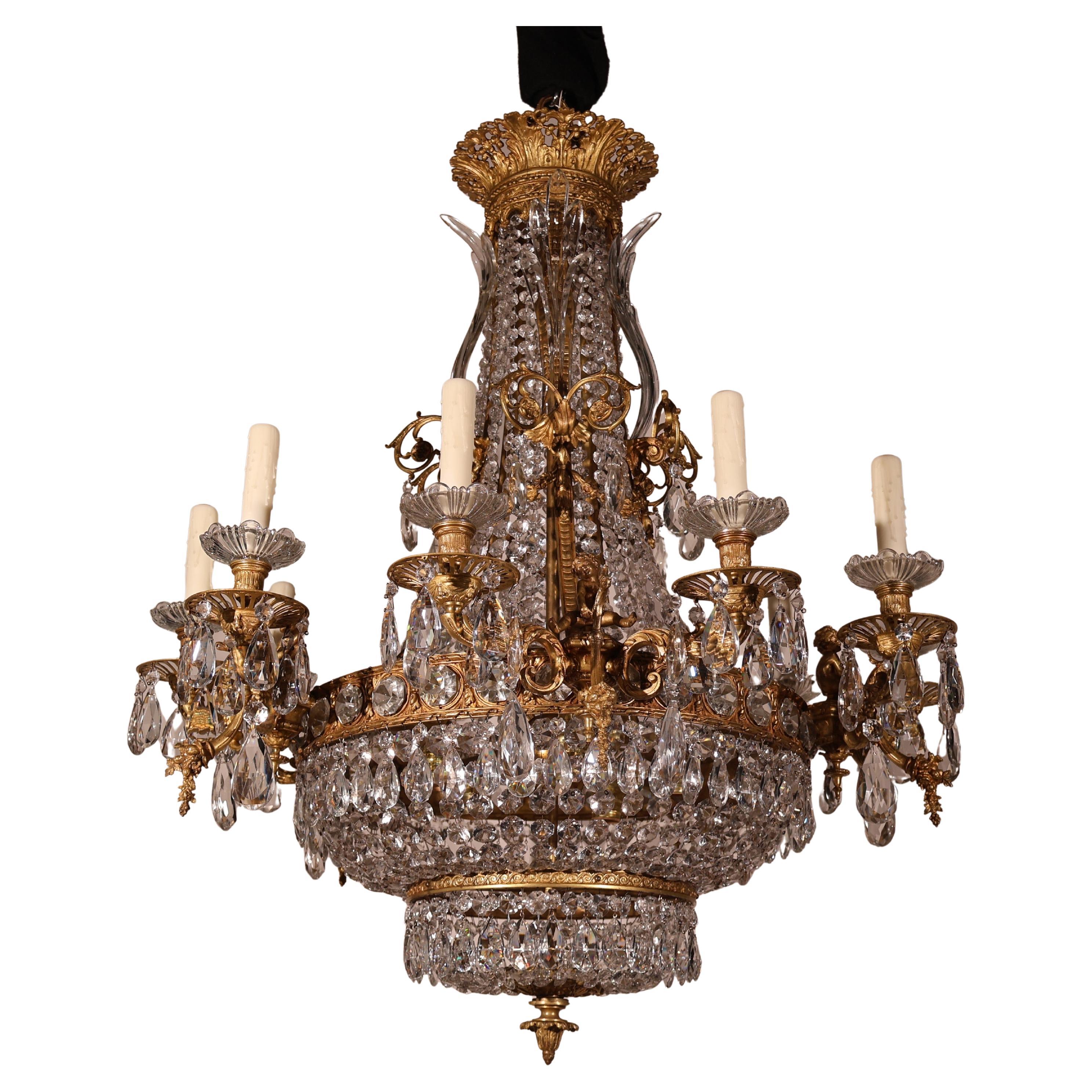 Gilt Bronze & Crystal Chandelier For Sale