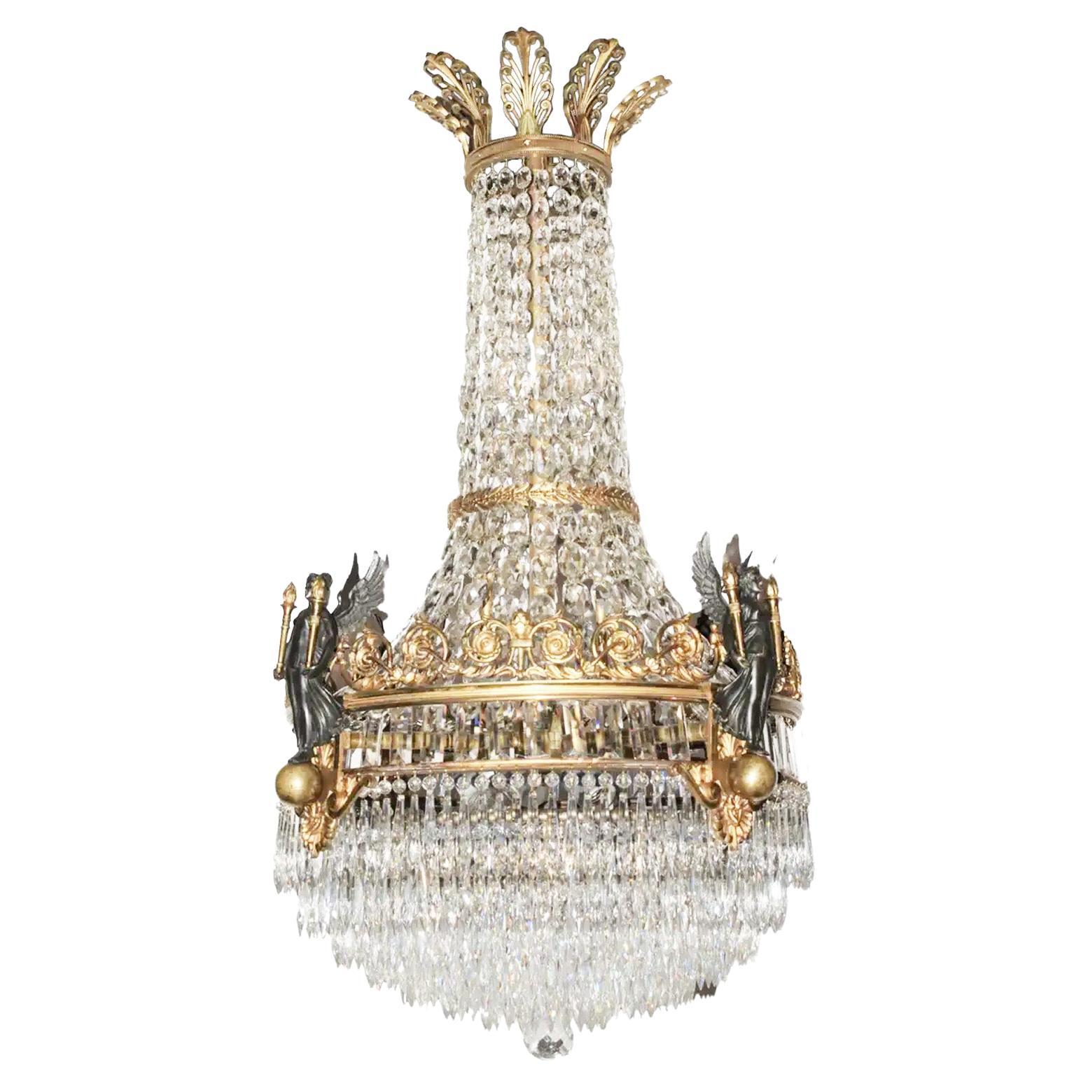 Gilt Bronze & Crystal Empire Style Chandelier For Sale