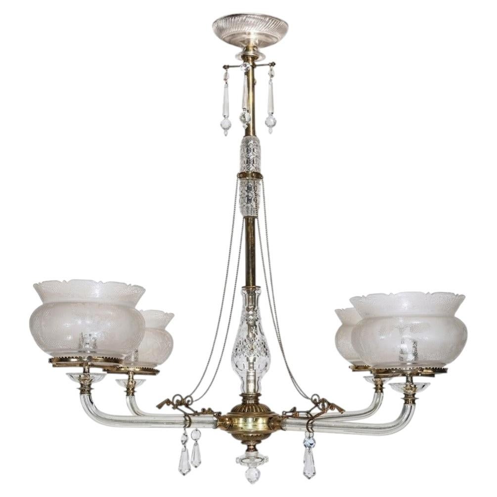 Gilt Bronze & Crystal Gasolier For Sale