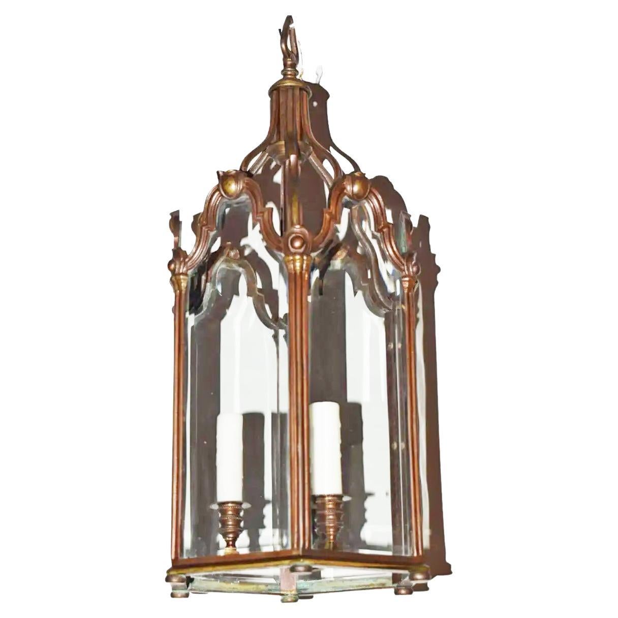 Gilt Bronze & Crystal Hexagonal Lantern For Sale
