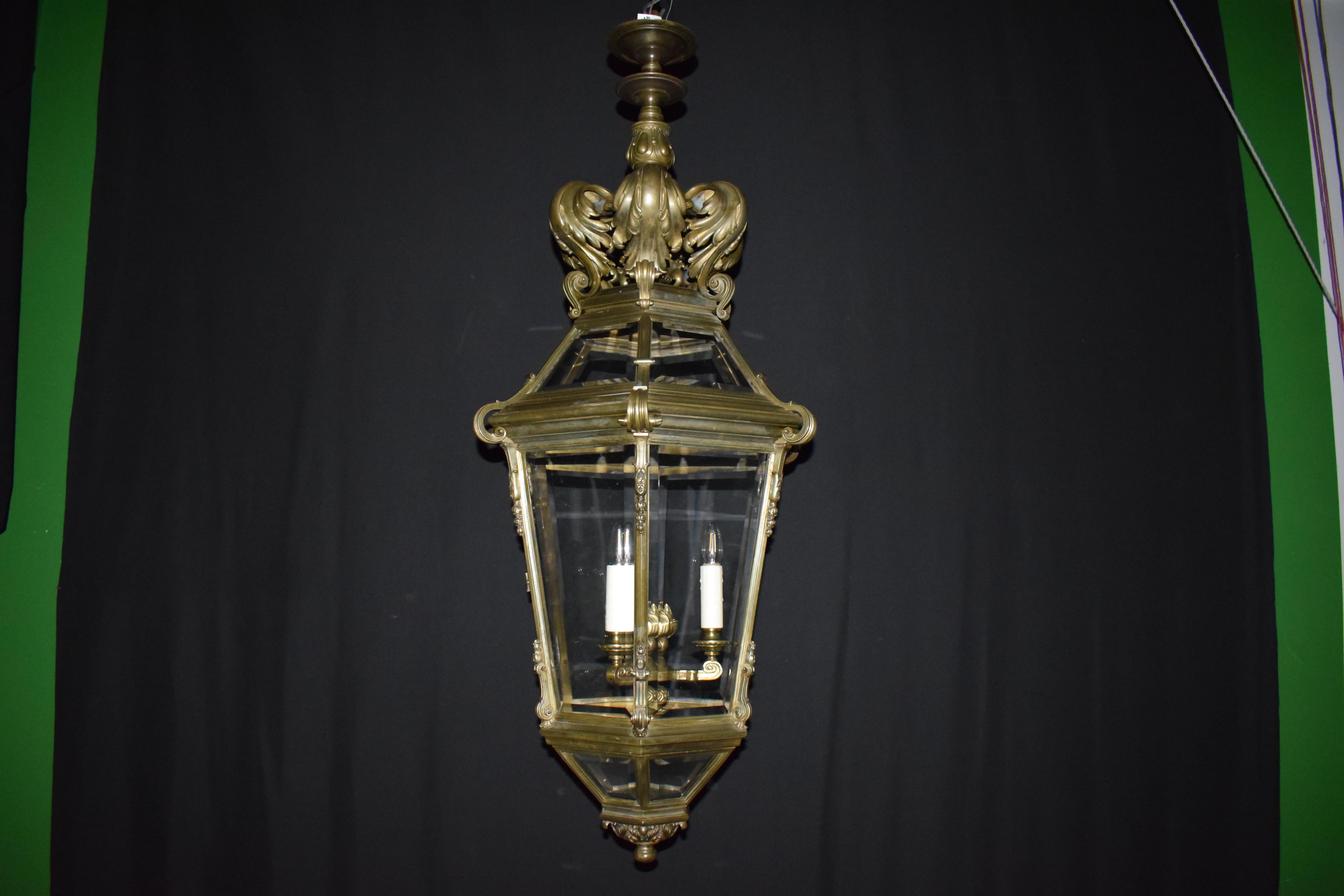 Gilt Bronze & Crystal Lantern In Good Condition For Sale In Atlanta, GA
