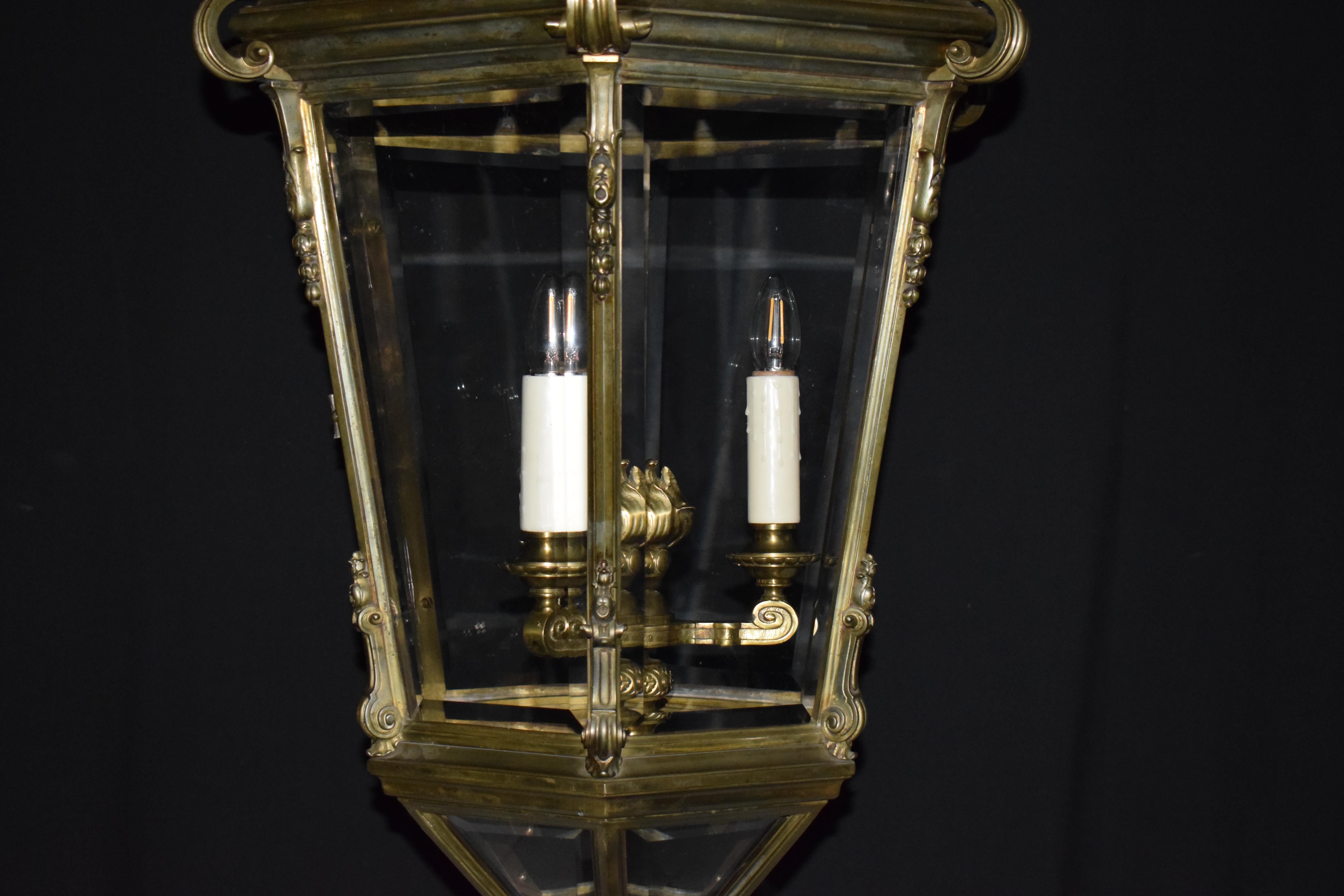 Gilt Bronze & Crystal Lantern For Sale 4