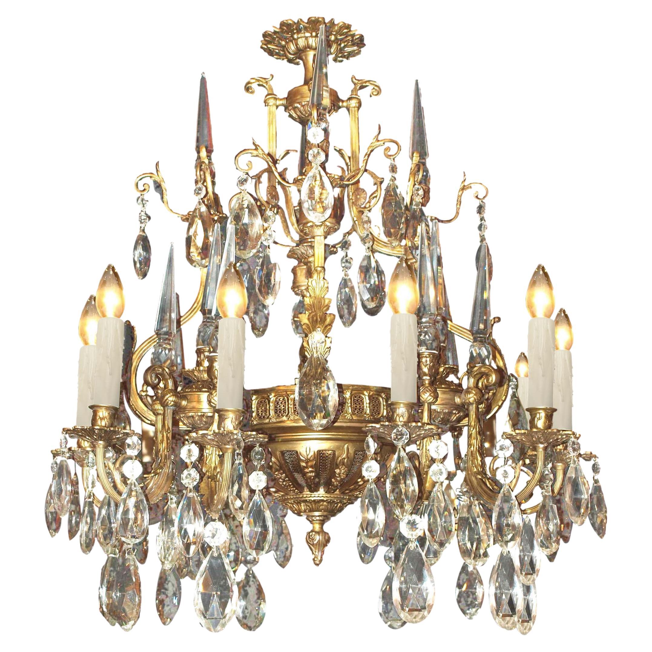 Gilt Bronze & Crystal Neo Classical Chandelier For Sale