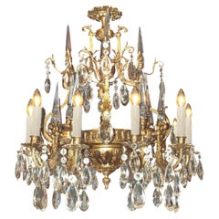 Lustre néo-classique en bronze doré et cristal