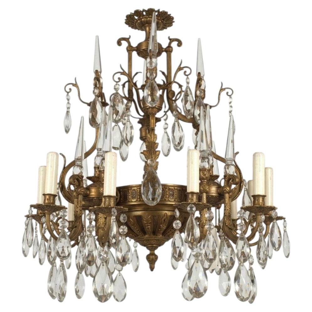 Gilt Bronze & Crystal Neo Classical Chandelier
