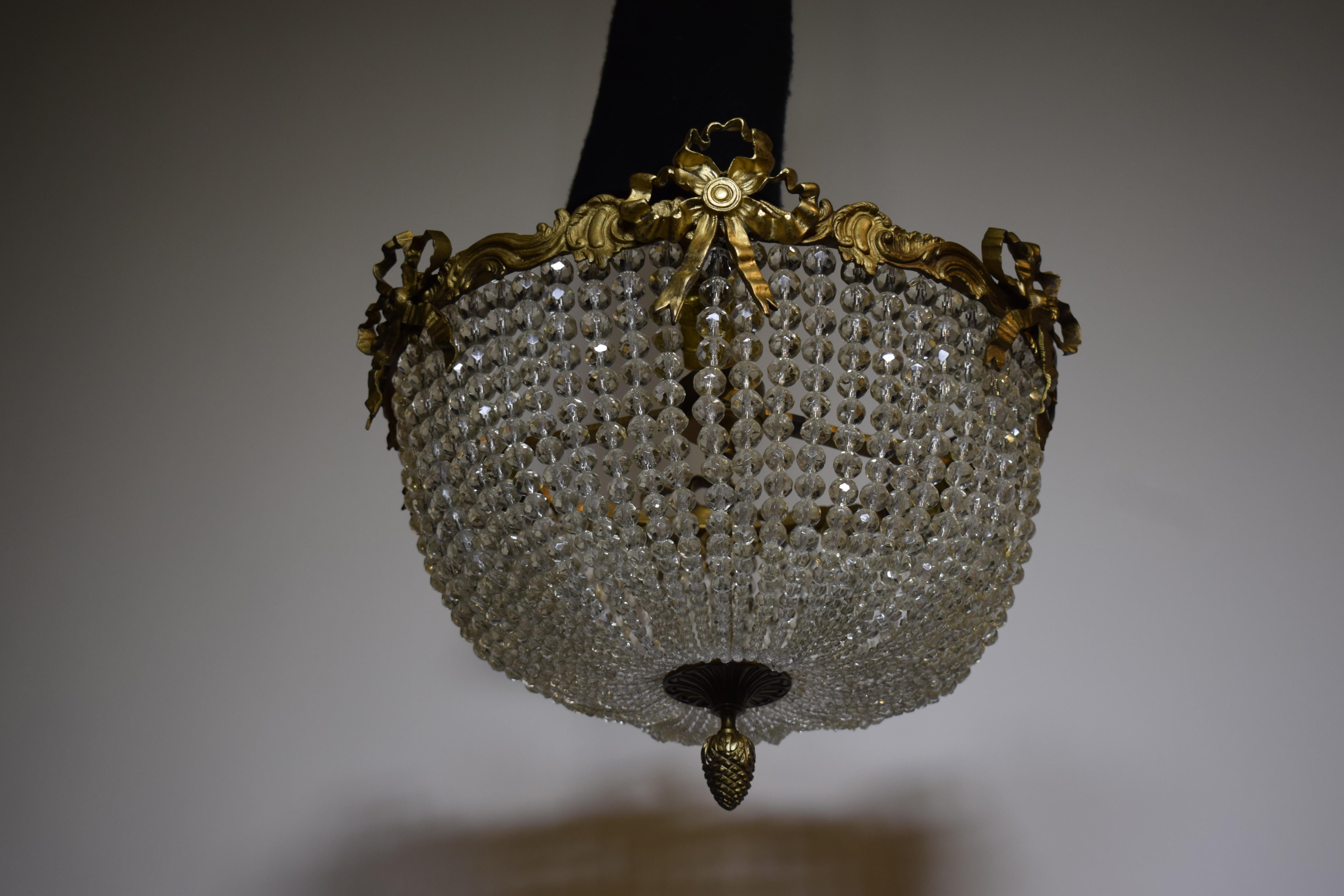 A Very Fine Gilt Bronze & crystal pendant. 
Dimensions: Height 14 1/2