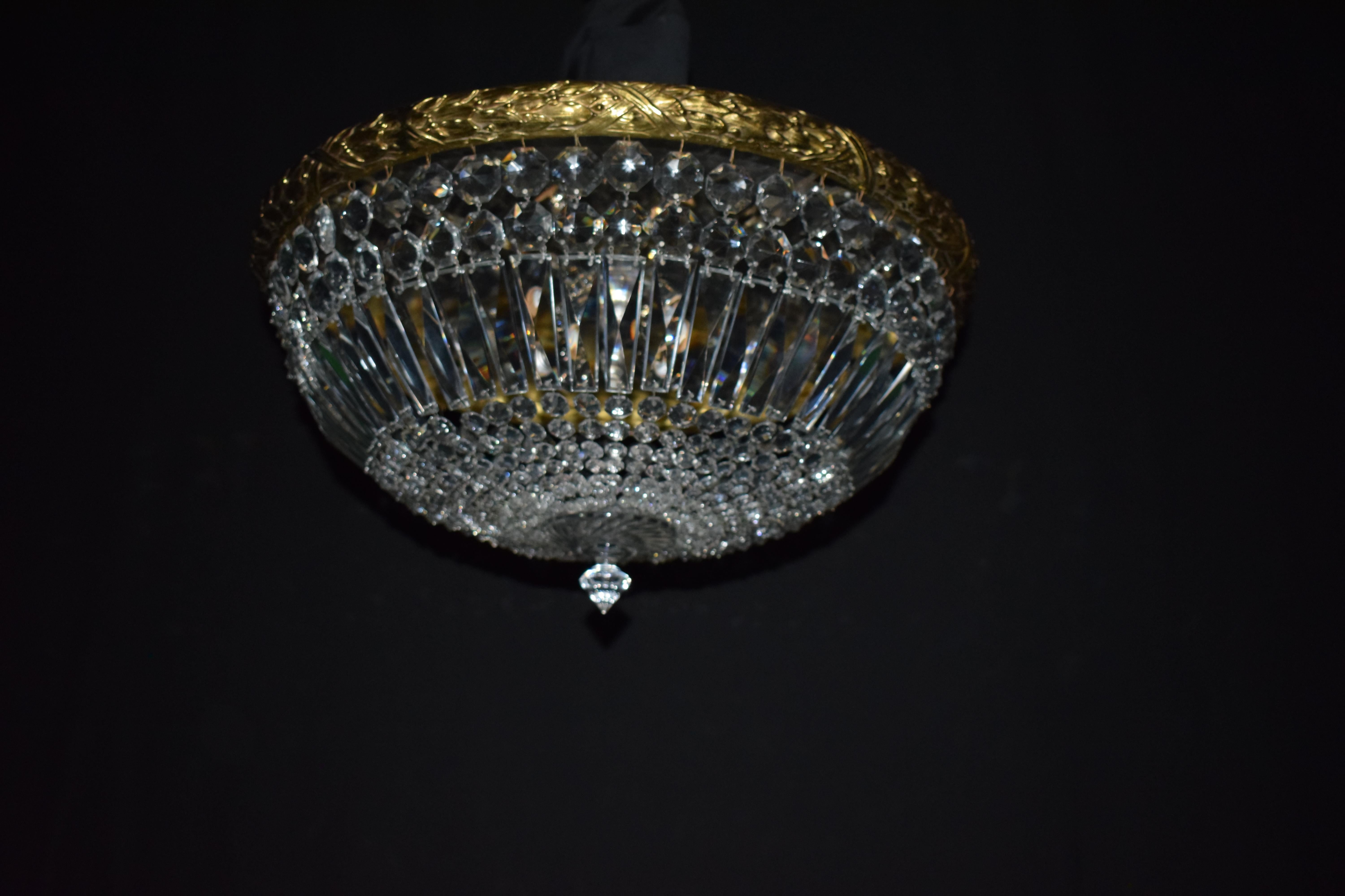 Gilt Bronze & Crystal Pendant In Good Condition For Sale In Atlanta, GA