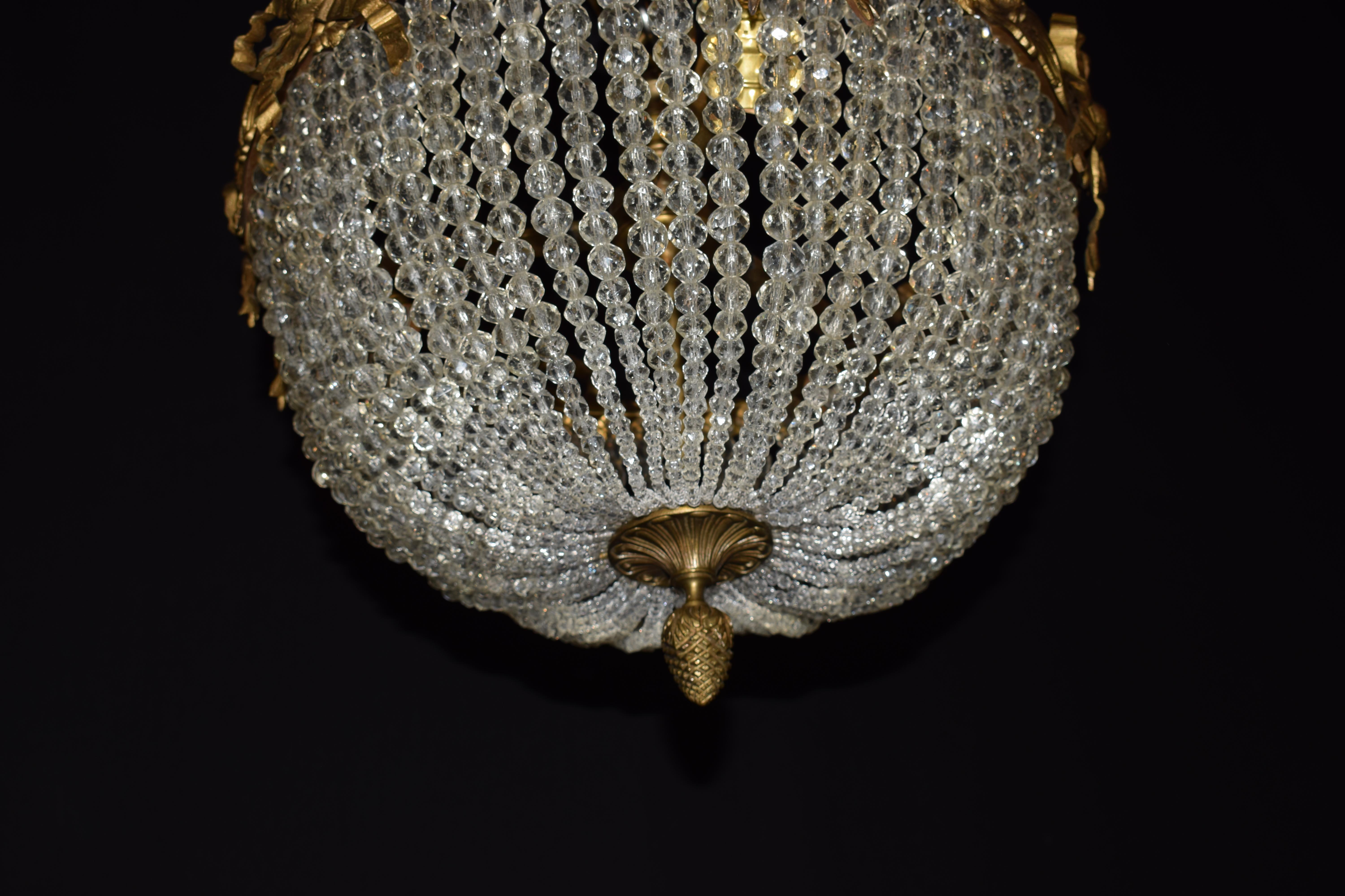 Early 20th Century Gilt Bronze & Crystal Pendant For Sale