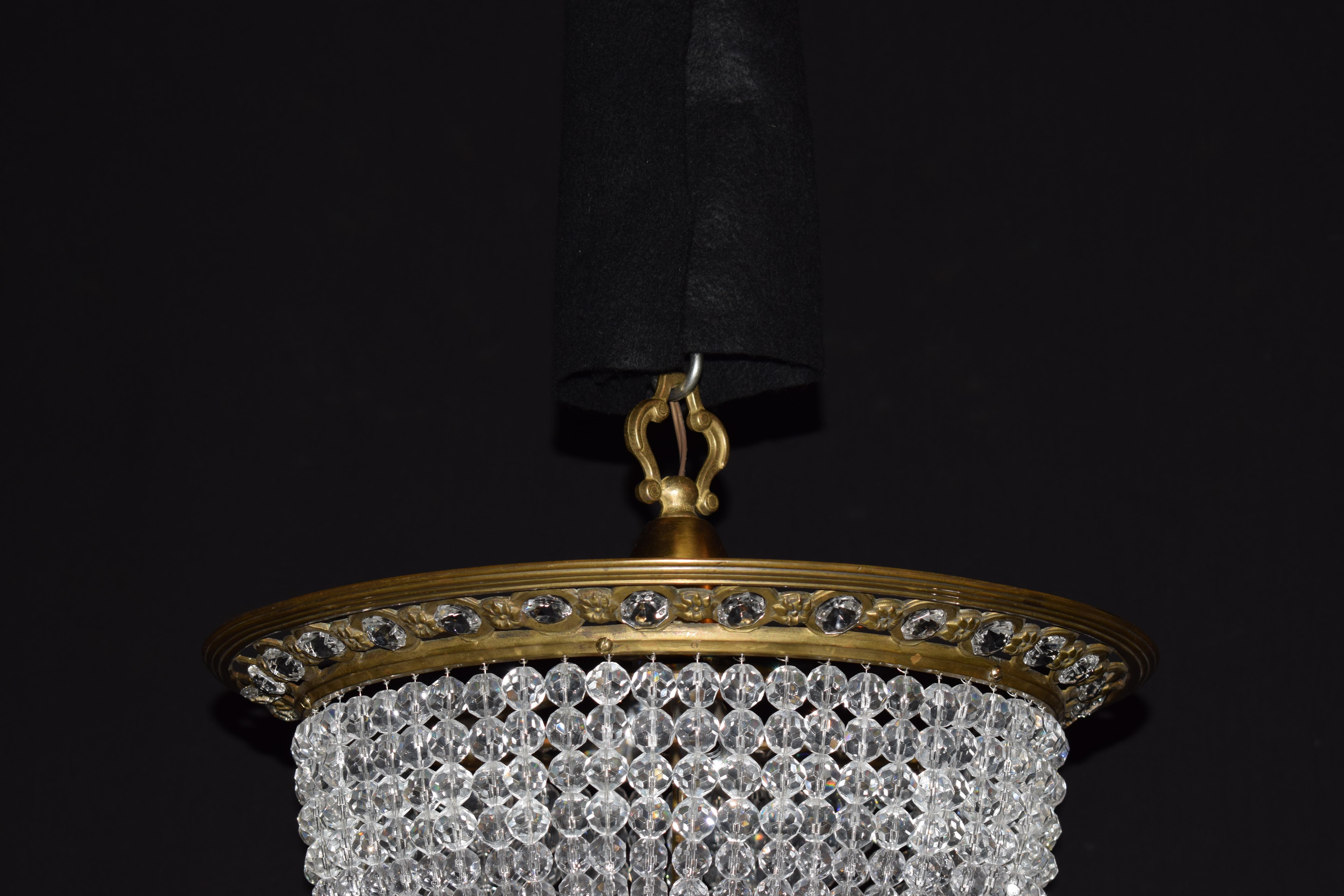 Louis XVI Gilt Bronze & Crystal Pendant/Plafonnier For Sale