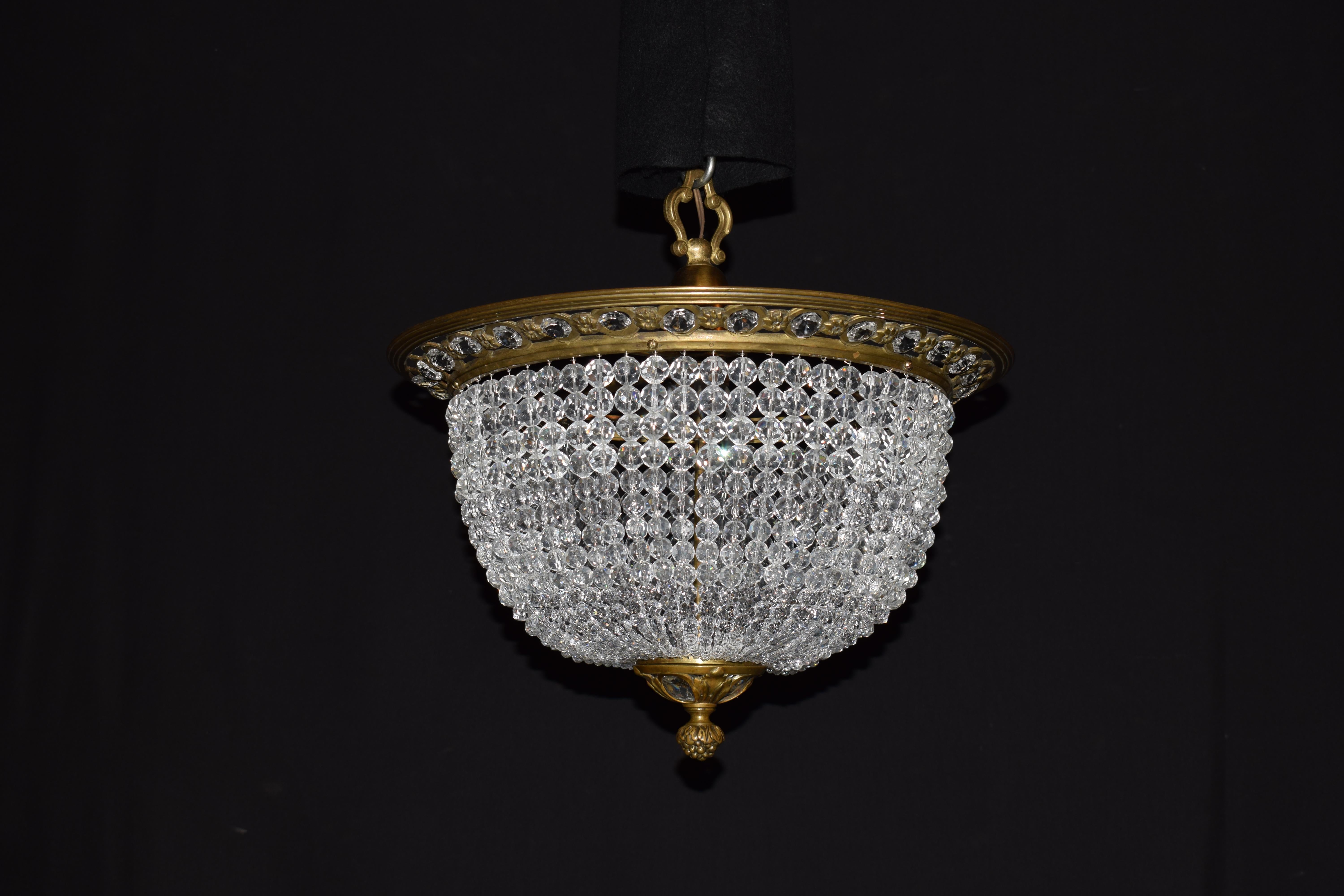 French Gilt Bronze & Crystal Pendant/Plafonnier For Sale