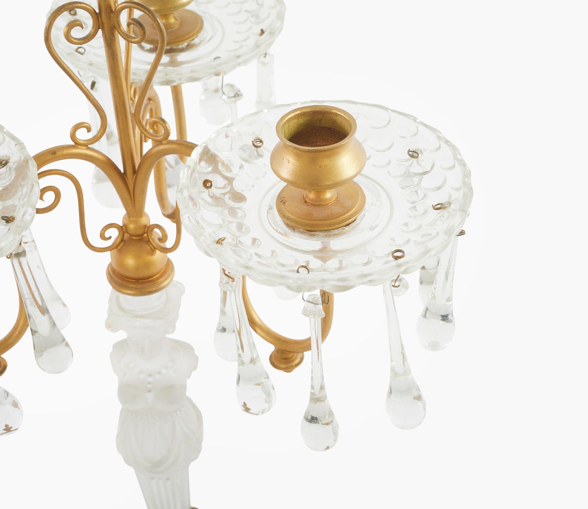 Gilt Bronze / Cut Crystal Candelabras In Good Condition For Sale In Tarry Town, NY