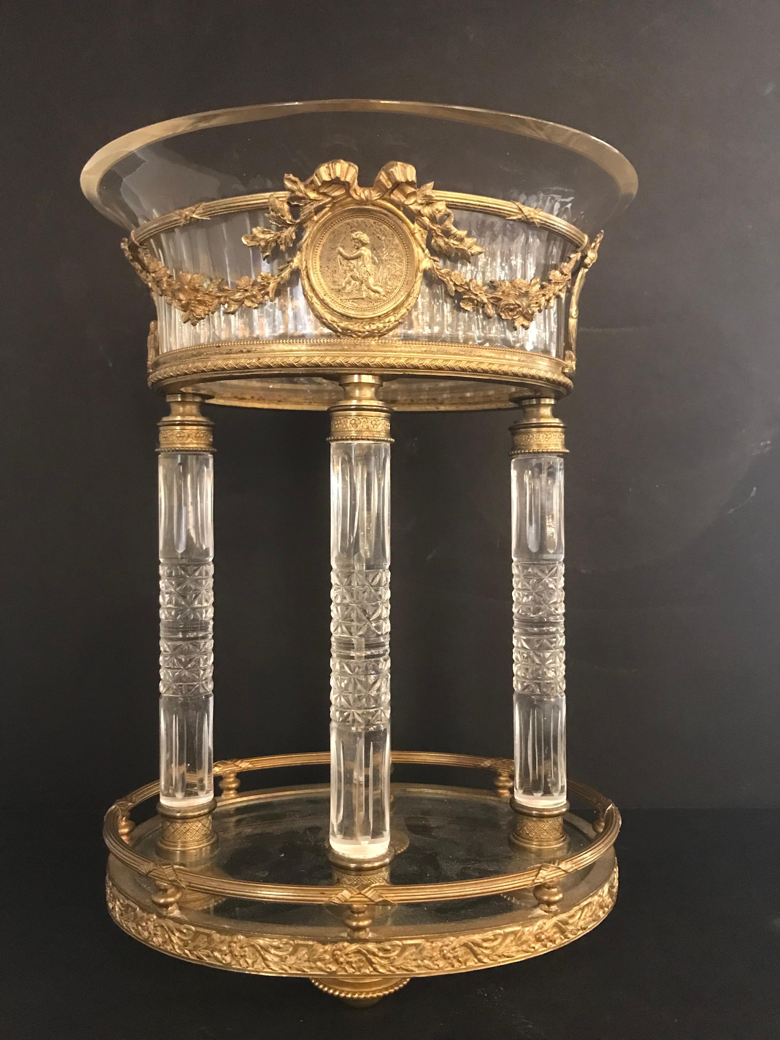 Empire Gilt Bronze & Cut Crystal Centerpiece For Sale