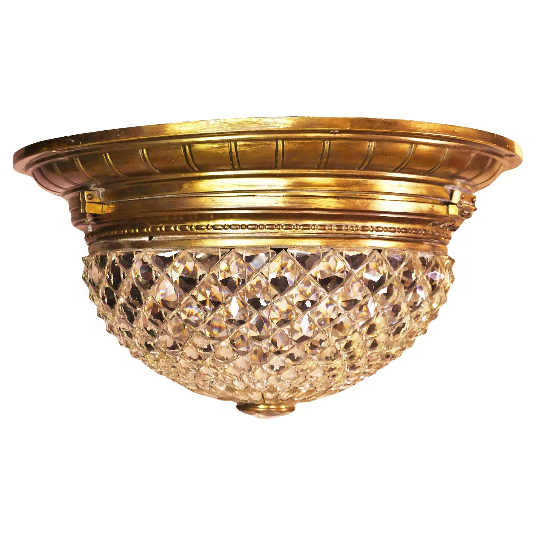 Anhänger/Plafonnier aus vergoldeter Bronze und geschliffenem Kristall