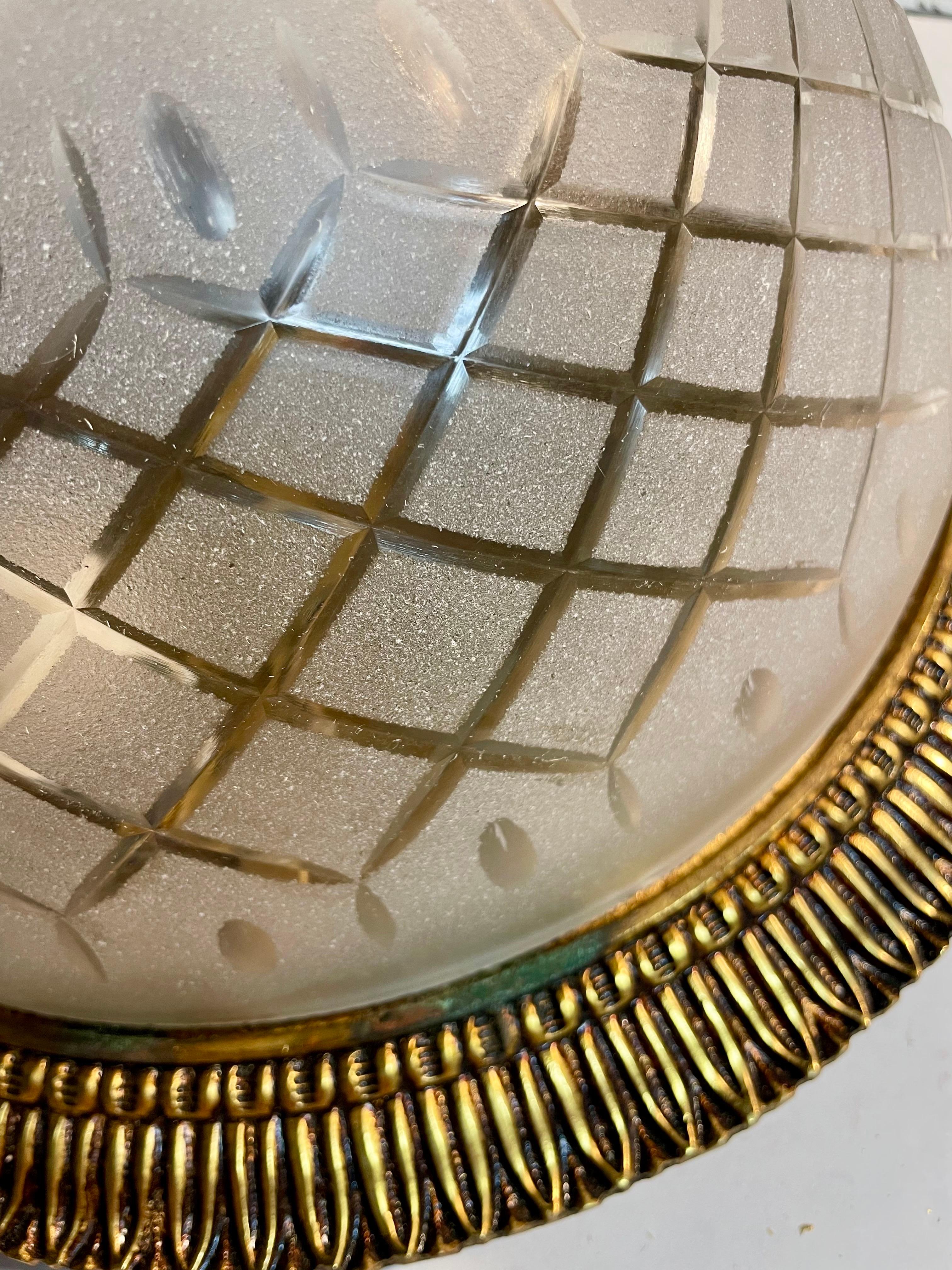 Gilt Bronze & Cut Glass Flush Mount Chandelier In Good Condition For Sale In New York, NY