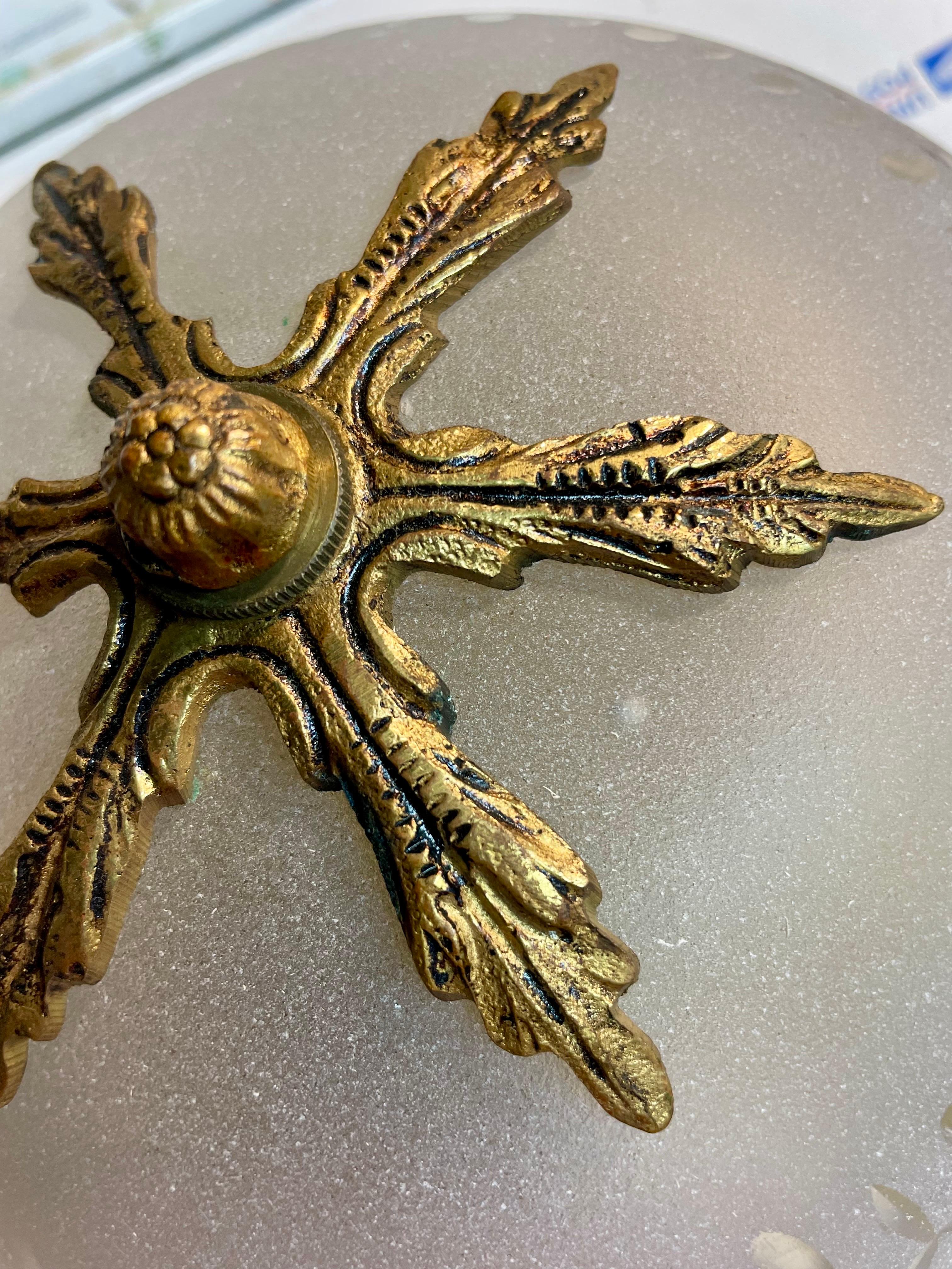 20th Century Gilt Bronze & Cut Glass Flush Mount Chandelier For Sale