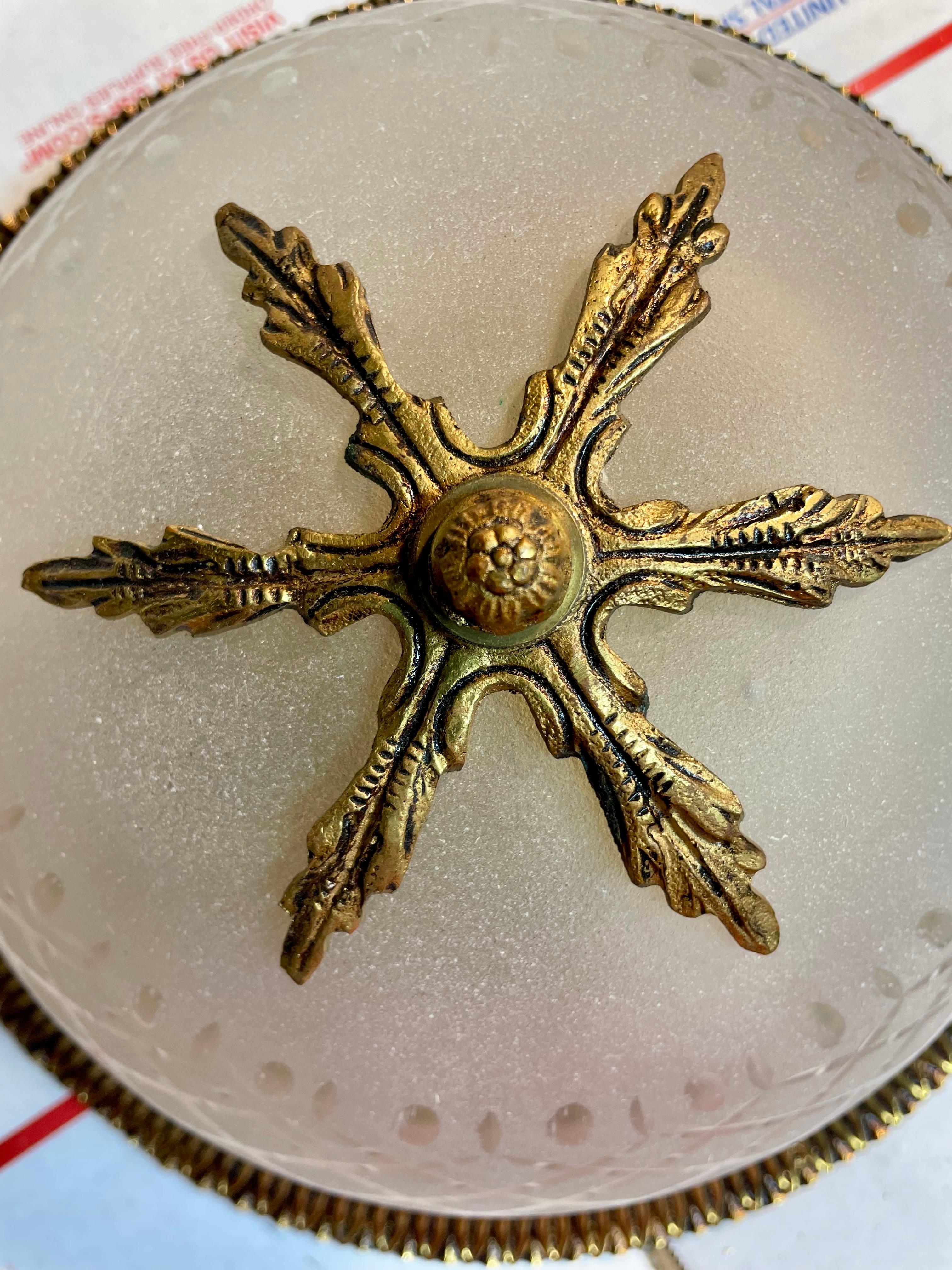 Gilt Bronze & Cut Glass Flush Mount Chandelier For Sale 2
