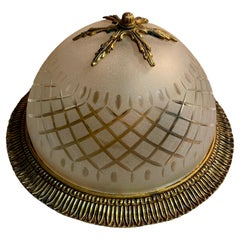 Gilt Bronze & Cut Glass Flush Mount Chandelier