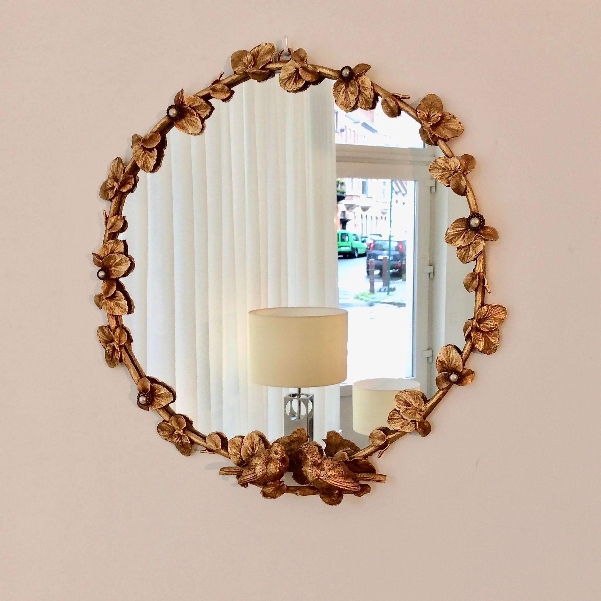 Glass Gilt Bronze Decorative Wall Mirror, France c. 1990.