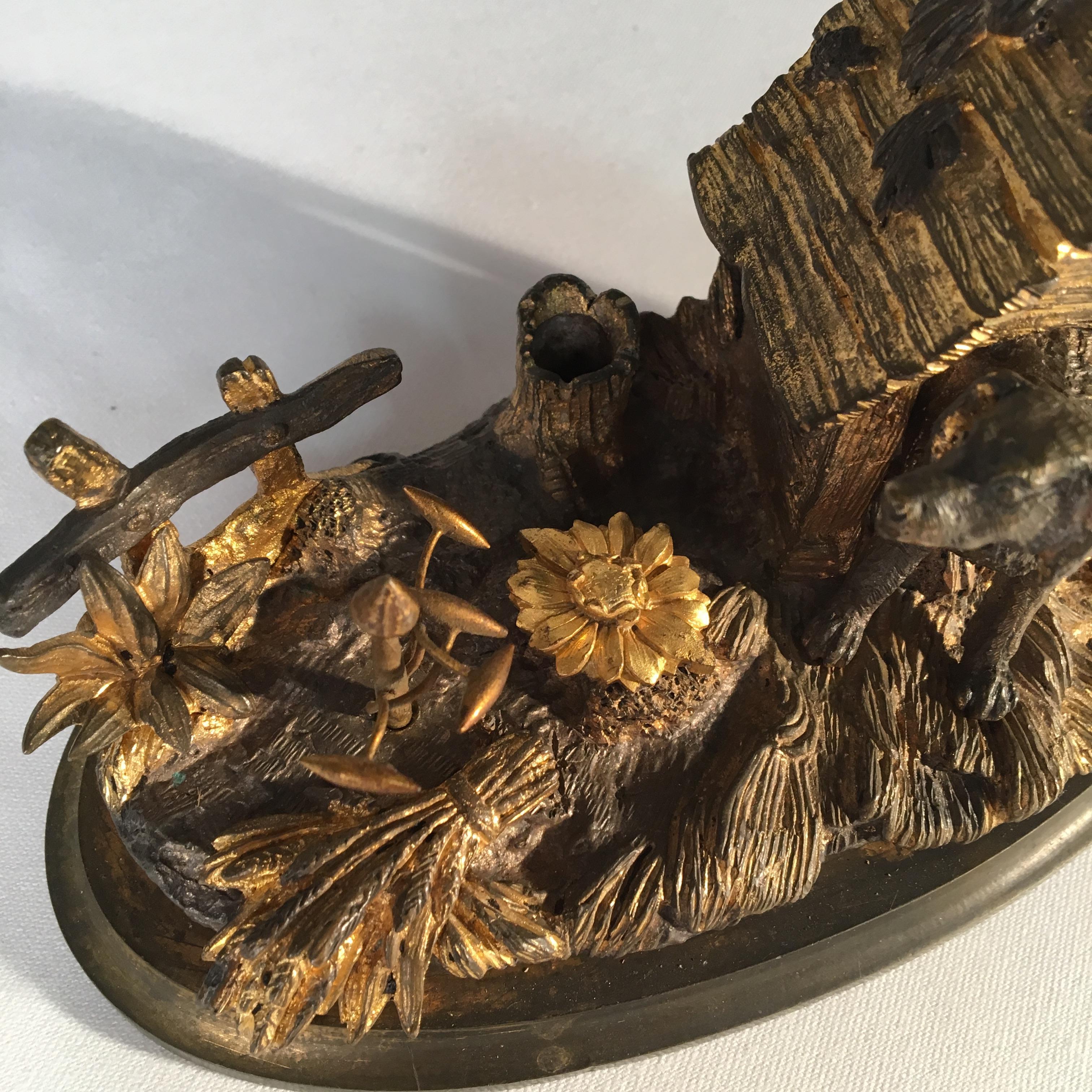 Cast Gilt Bronze Dog-House Inkwell, 19th Century, French For Sale
