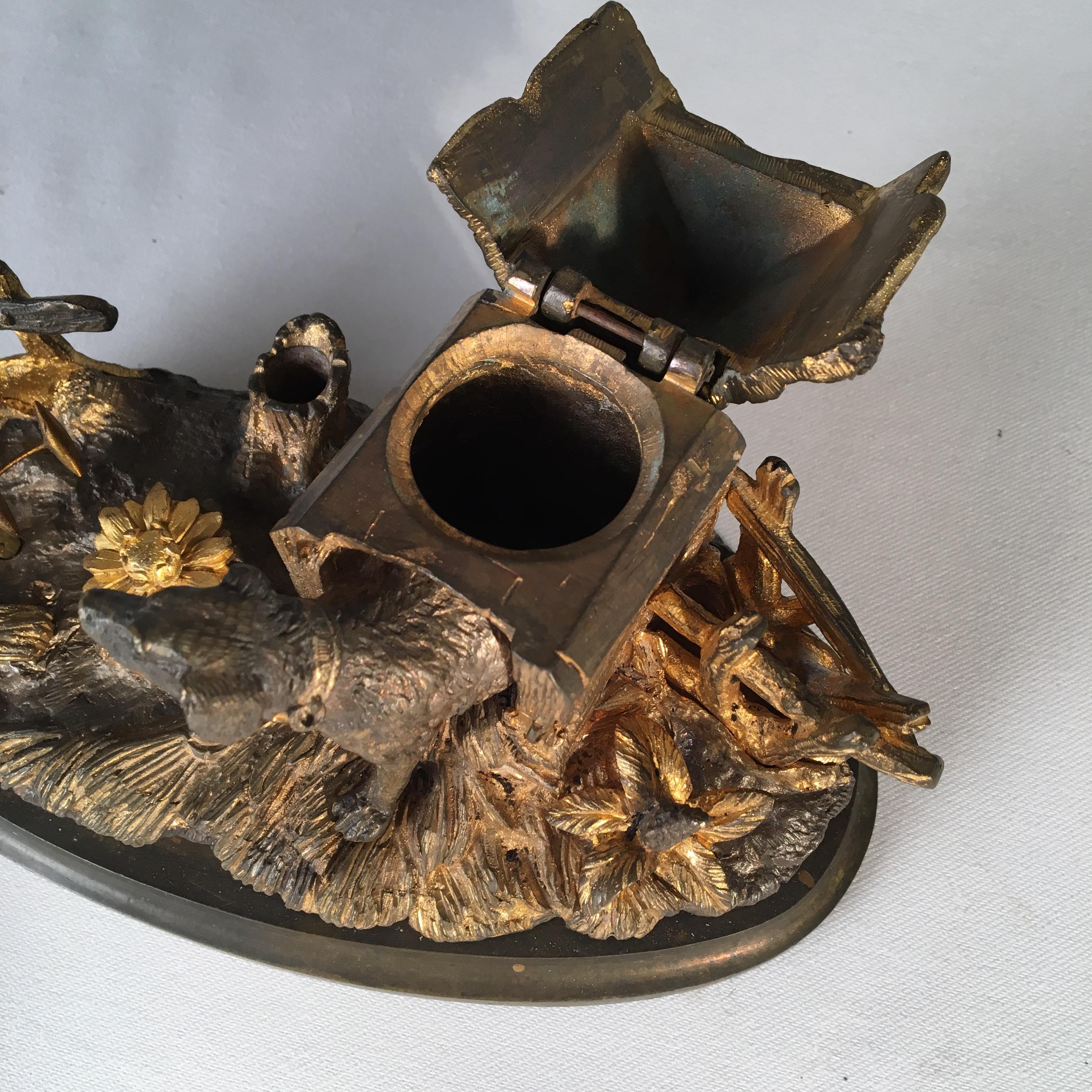 Gilt Bronze Dog-House Inkwell, 19th Century, French In Good Condition For Sale In Doylestown, PA