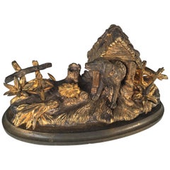 Tintero de Bronce Dorado para Perros, Siglo XIX, Francés
