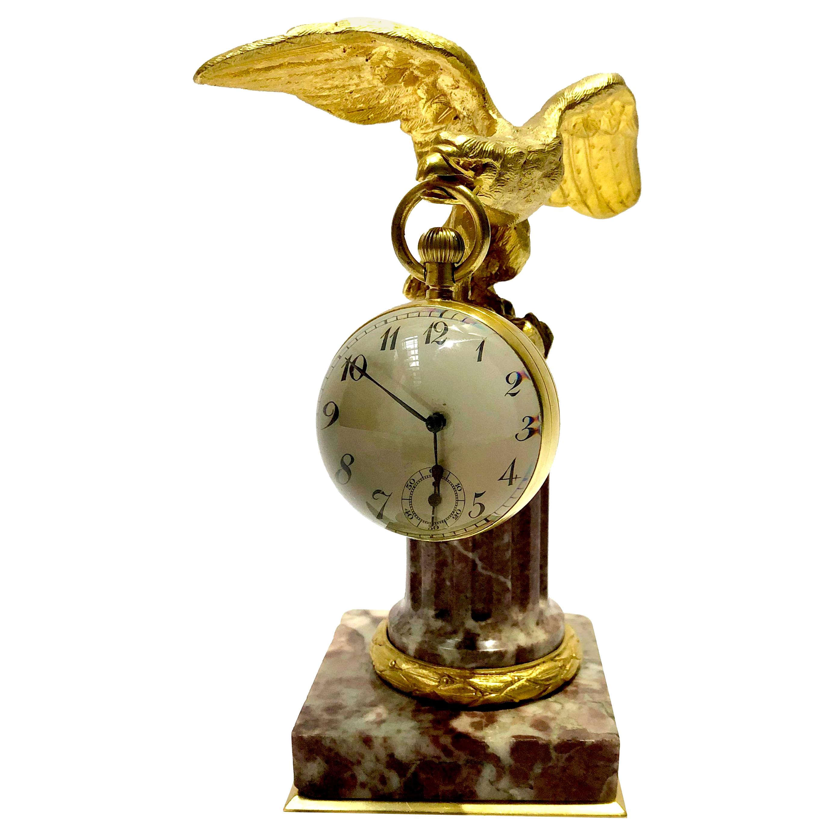 Gilt Bronze Eagle and Marble Ball Clock, France, circa 1900 For Sale