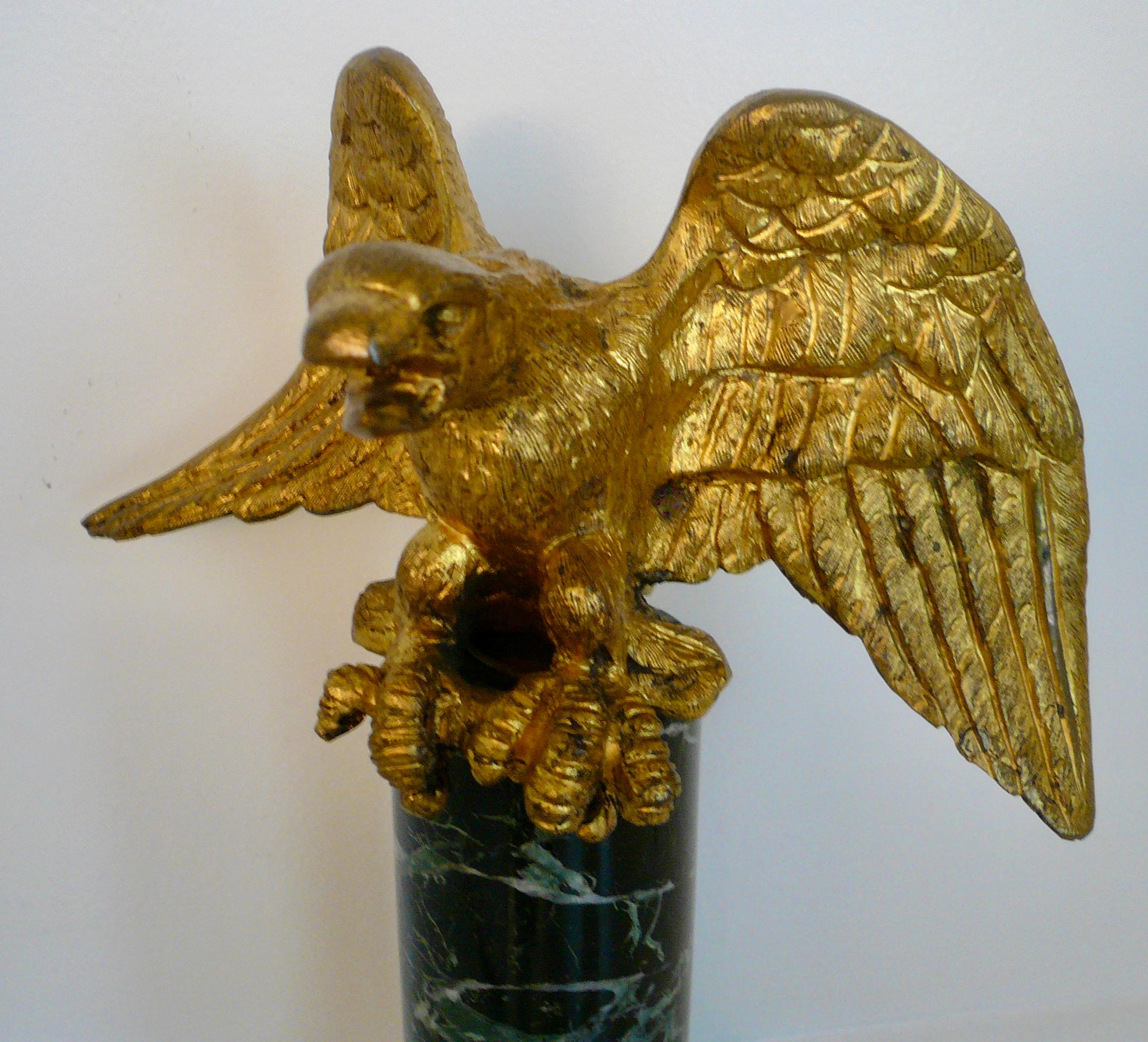 French Gilt Bronze Eagle on Green Marble Base