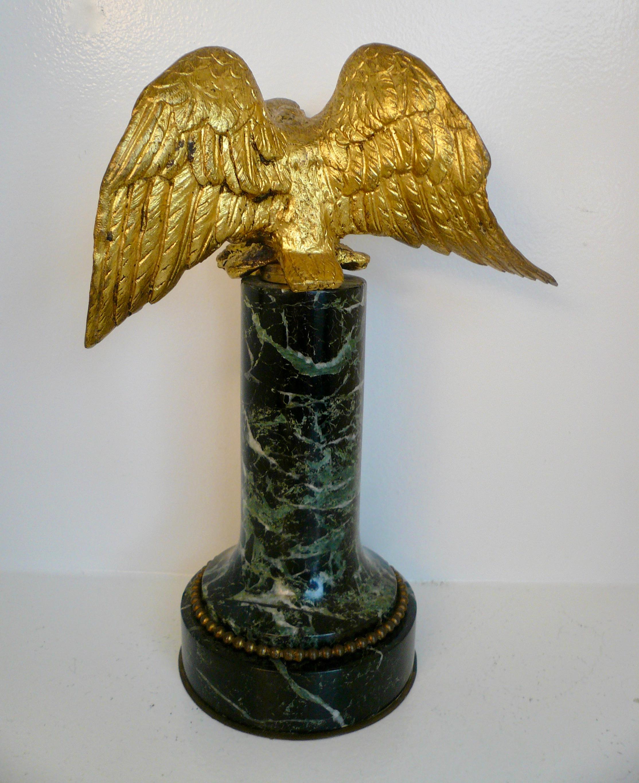 Gilt Bronze Eagle on Green Marble Base In Good Condition In Pittsburgh, PA