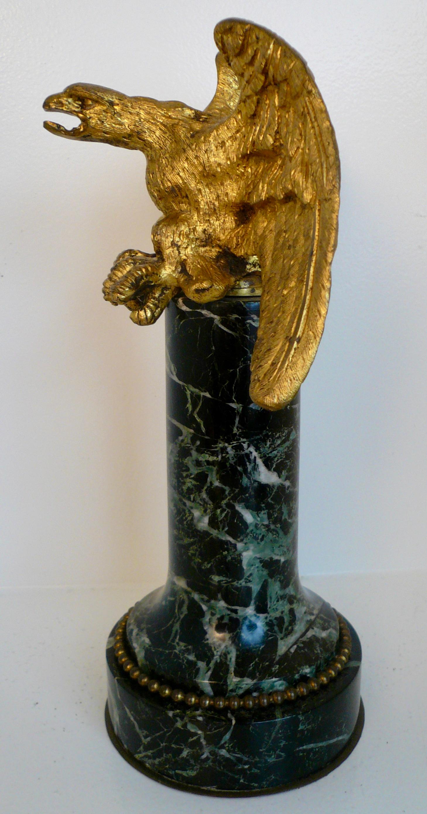19th Century Gilt Bronze Eagle on Green Marble Base