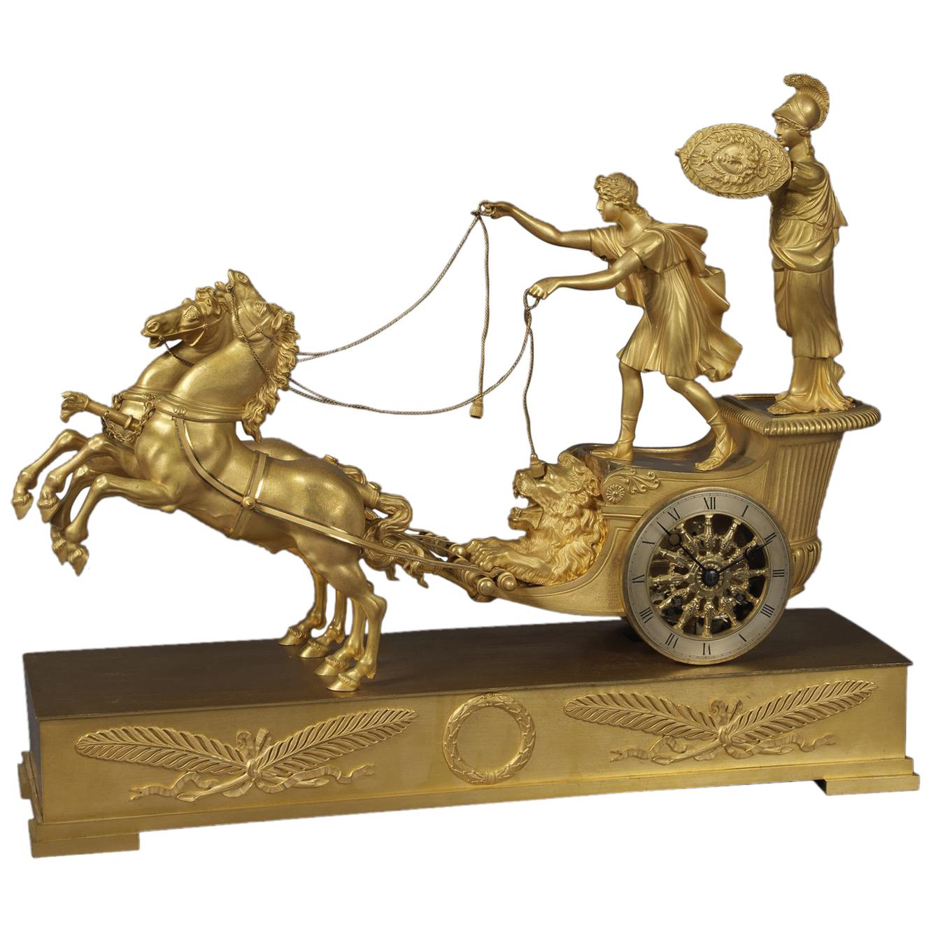 Gilt Bronze Empire Clock Depicting Minerva after the Model by Reiche, circa 1820