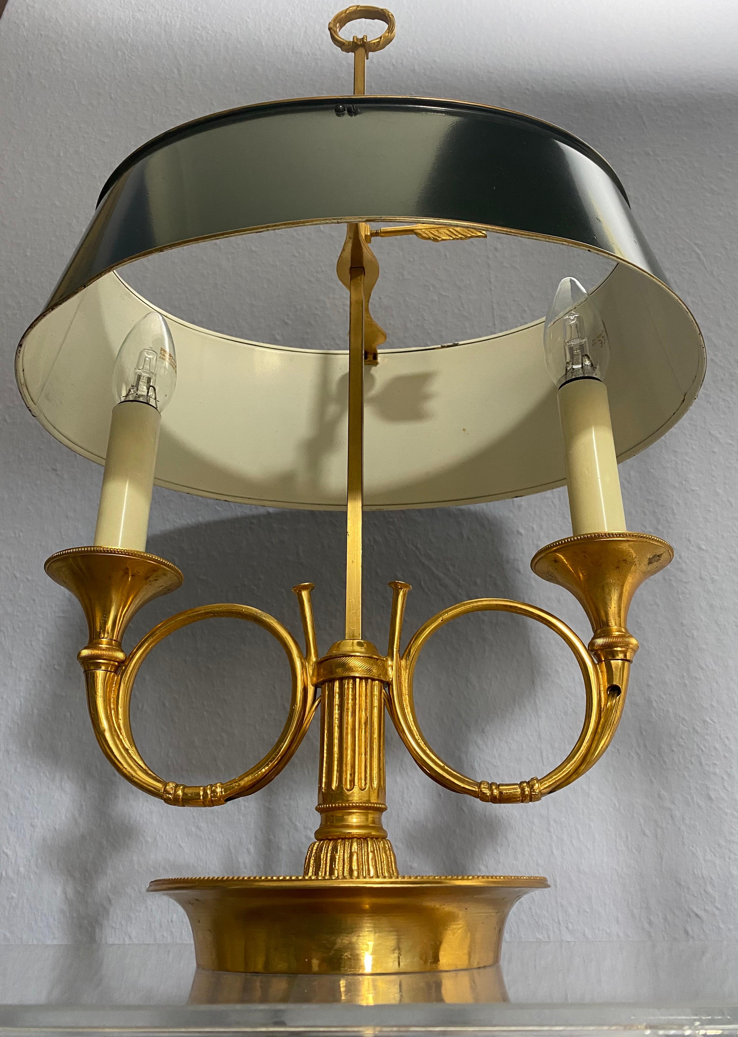 Gilt Bronze Empire French Two-Arm Bouillotte Desk lamp with Trumpets, Horns 4