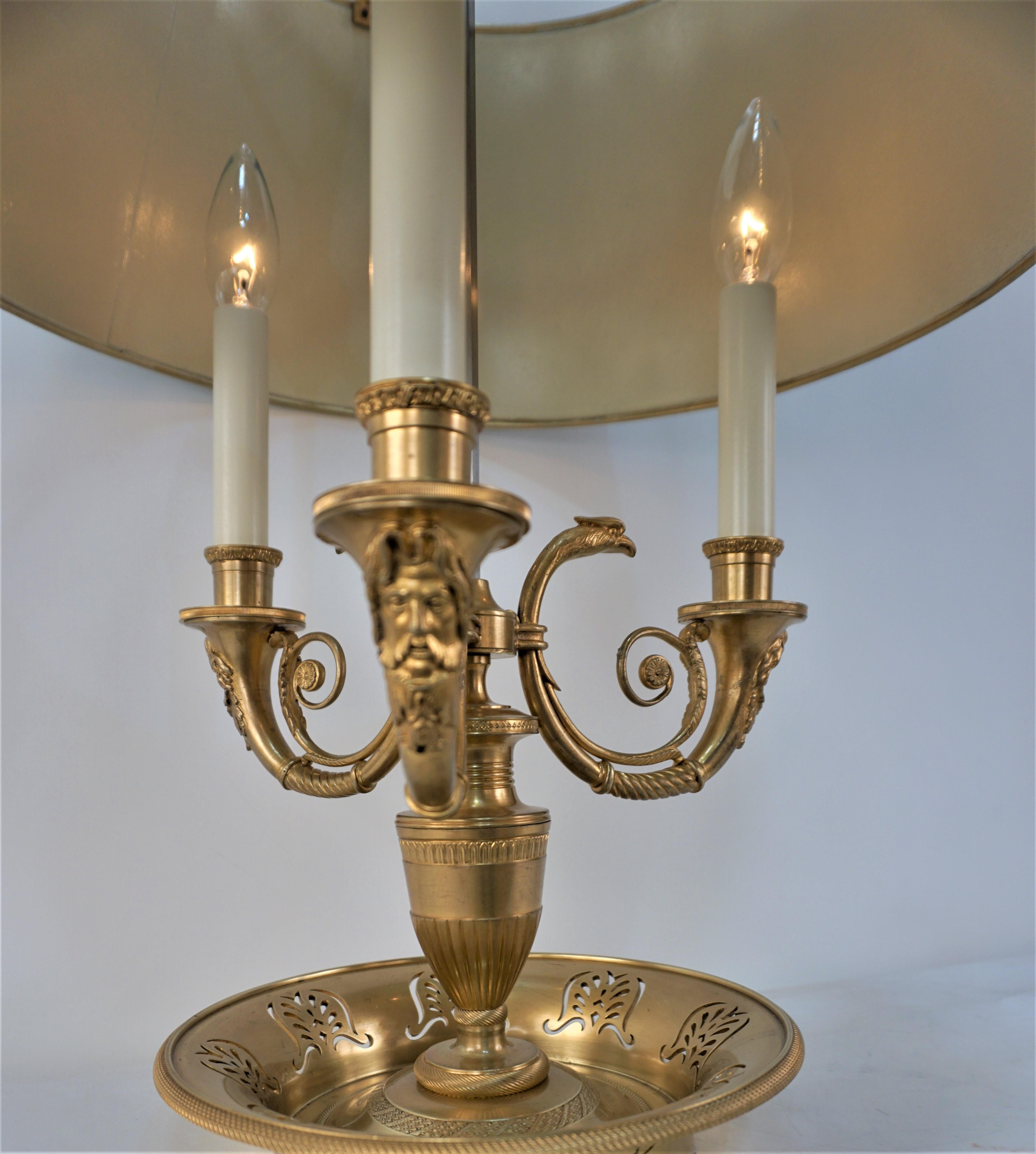 French Gilt Bronze Empire Style Bouillotte Desk Lamp