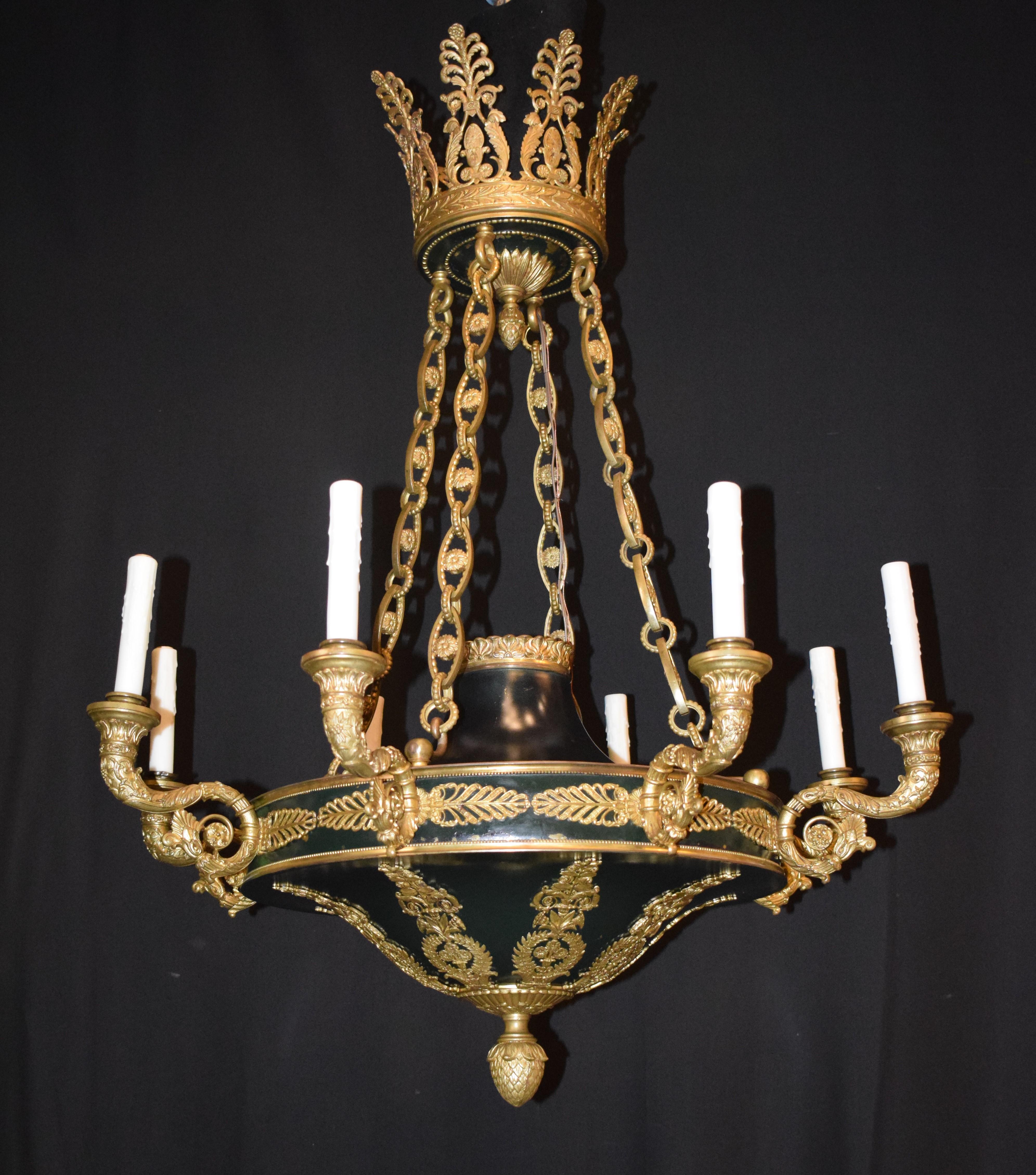 Early 20th Century Gilt Bronze Empire Style Chandelier For Sale