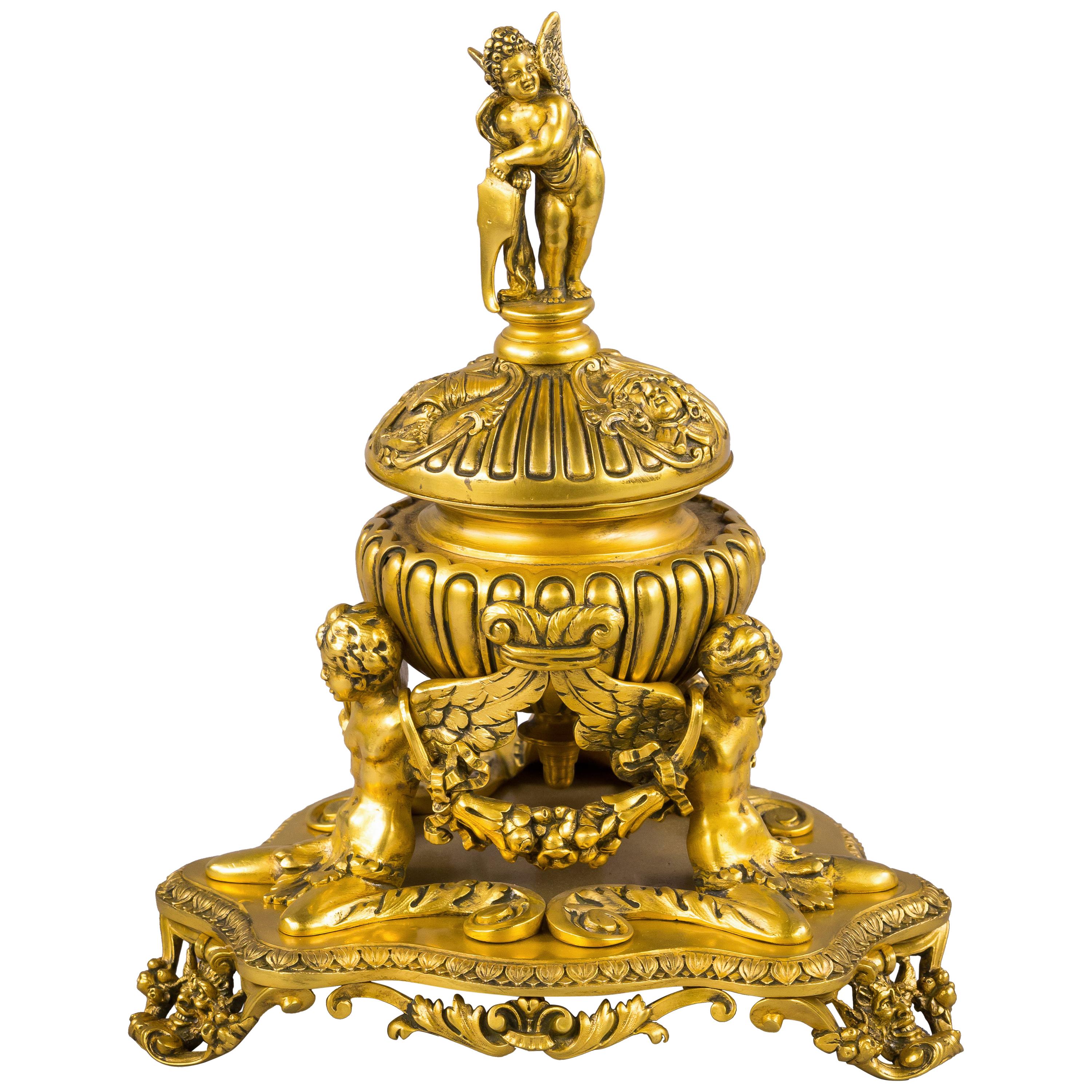 Gilt Bronze Figural Inkwell, E.F. Caldwell and Co., circa 1900 For Sale