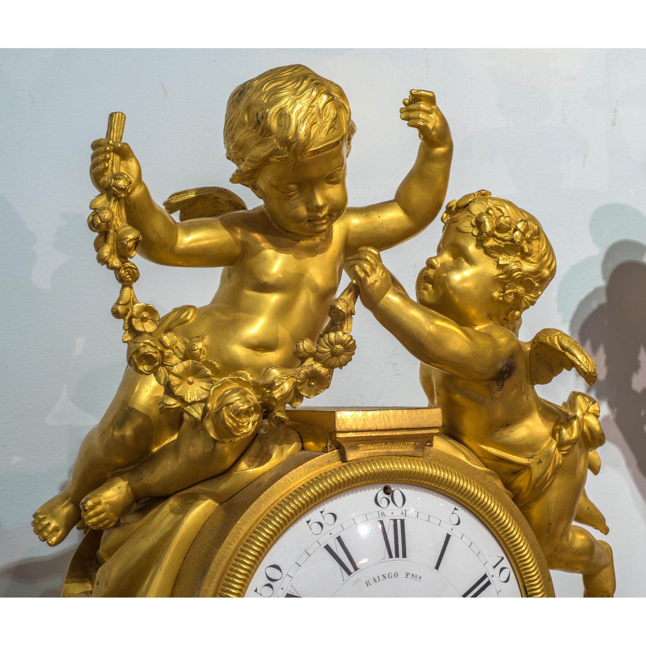 French Gilt Bronze Figural Mantle Clock For Sale