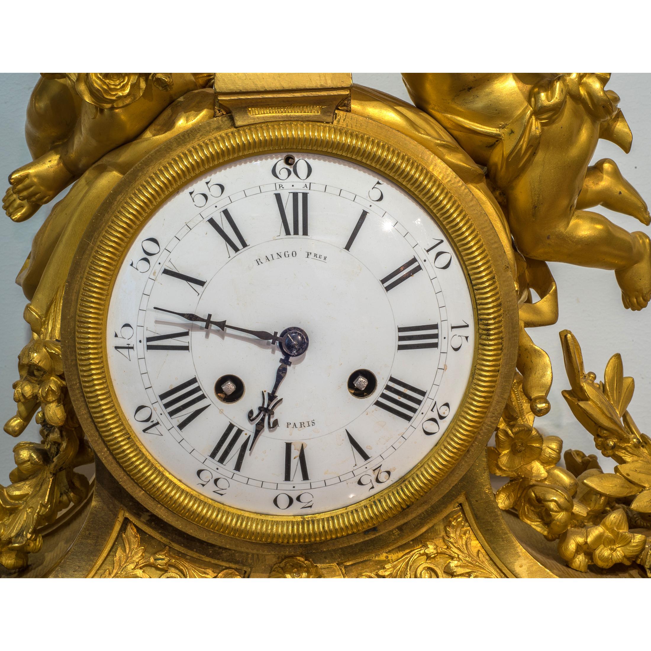 Gilt Bronze Figural Mantle Clock In Good Condition For Sale In New York, NY