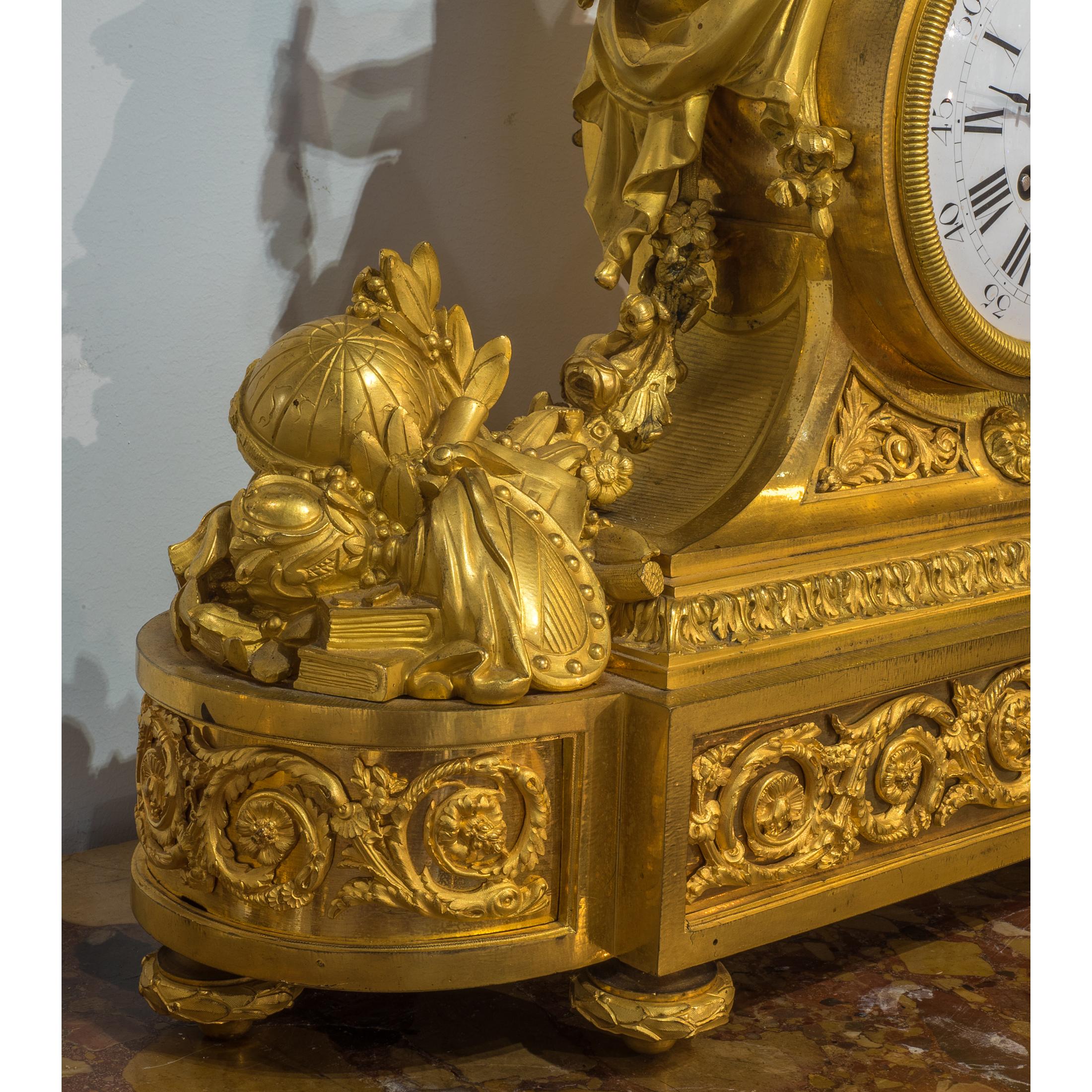 19th Century Gilt Bronze Figural Mantle Clock For Sale