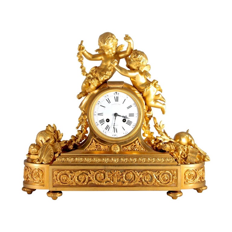 Gilt Bronze Figural Mantle Clock For Sale at 1stDibs